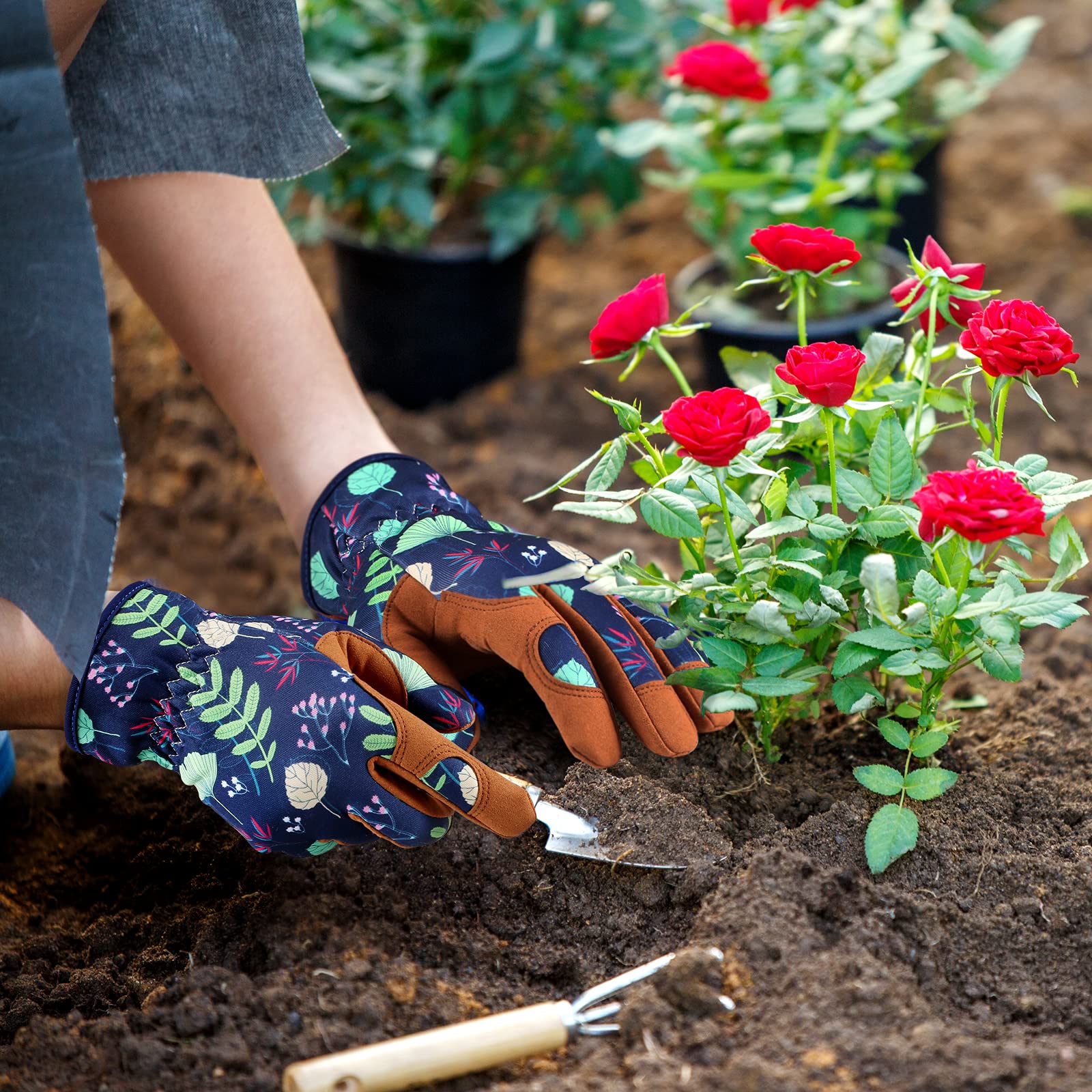 Bamllum Leather Gardening Gloves for Women - Working Gloves for Weeding, Digging, Planting, Raking and Pruning