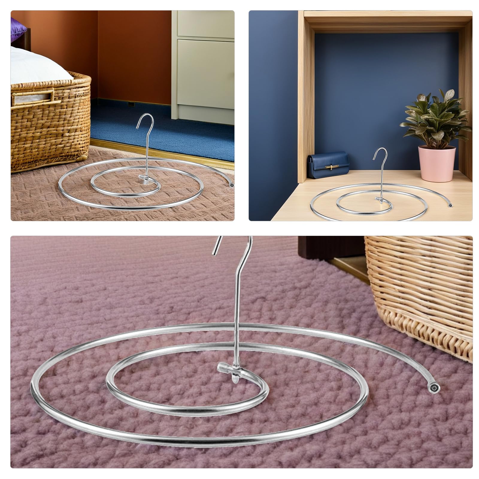 Set 3 Grucce a Spirale in Acciaio Inox 8mm per Lenzuola e Trapunte, Stendibiancheria Circolare Regolabile Salvaspazio per Interni ed Esterni Custodia Portatile