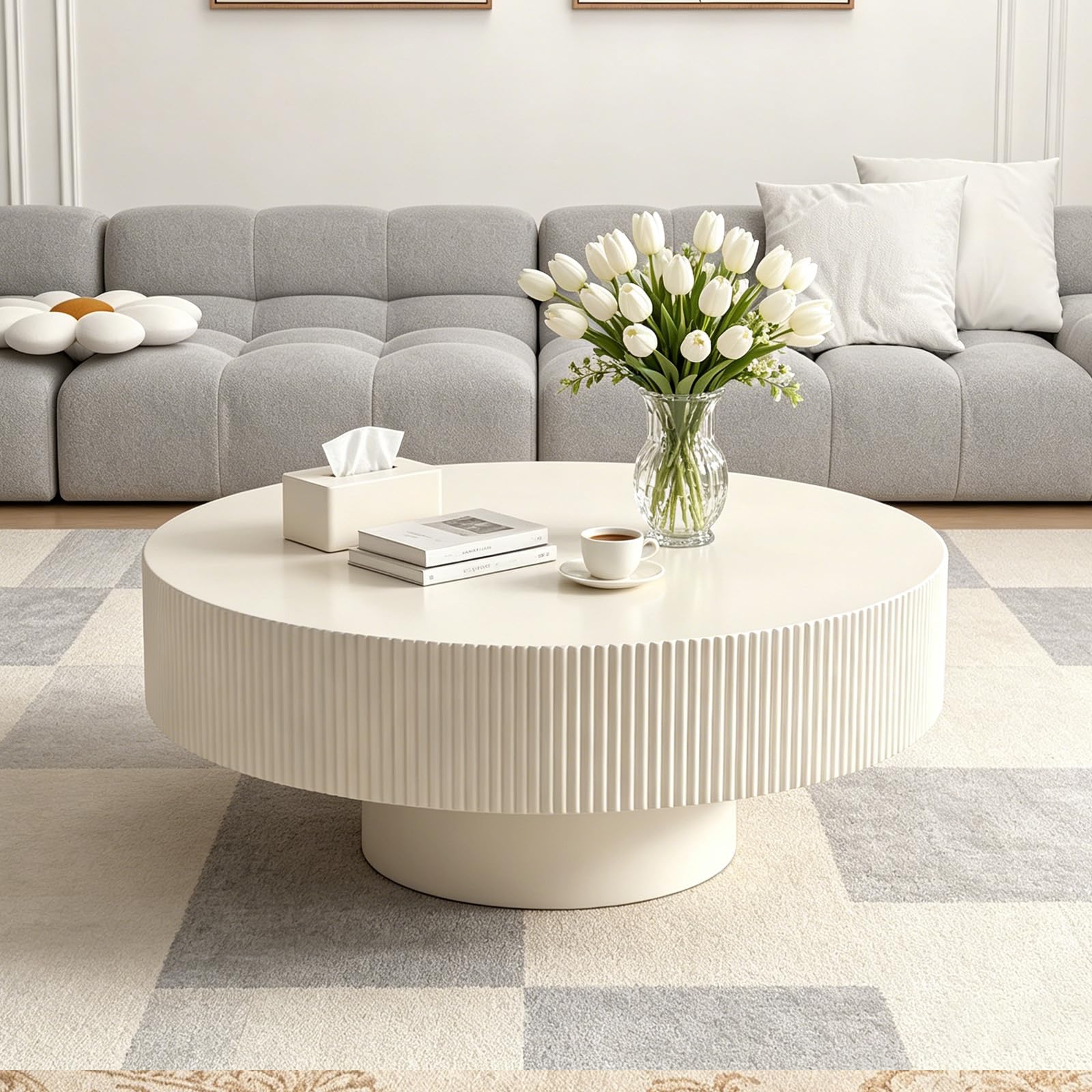 SOUWOFS 78.5CM Modern Round Coffee Table Round Off White โ image 1