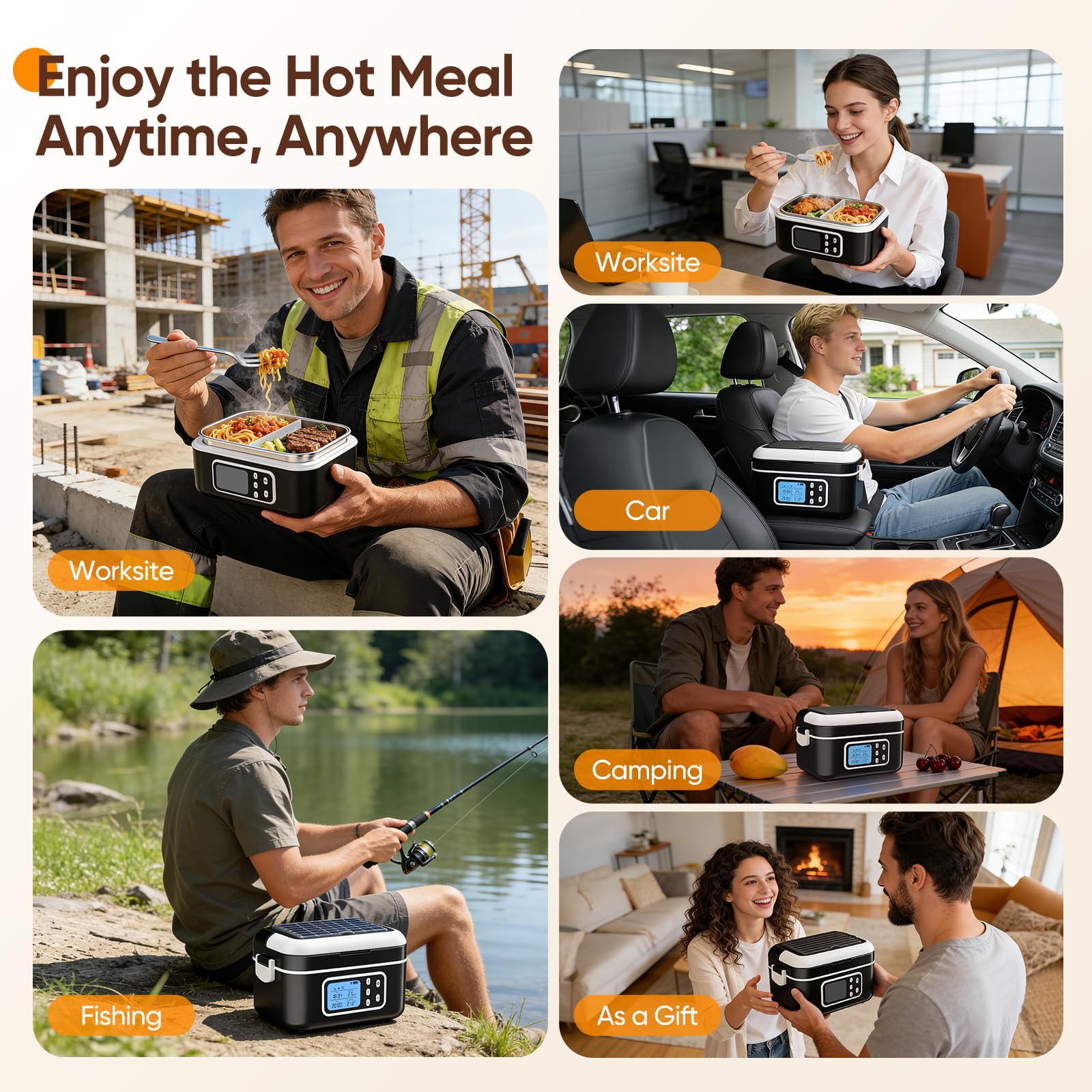 Fiambrera Electrica,Calentador de Comida Portatil 1.5L para Comida con Pantalla Táctil,Taper Termico Comida Caliente con Vajilla de Acero Inoxidable y Bolsa Aislante,Lonchera Termica para Coche