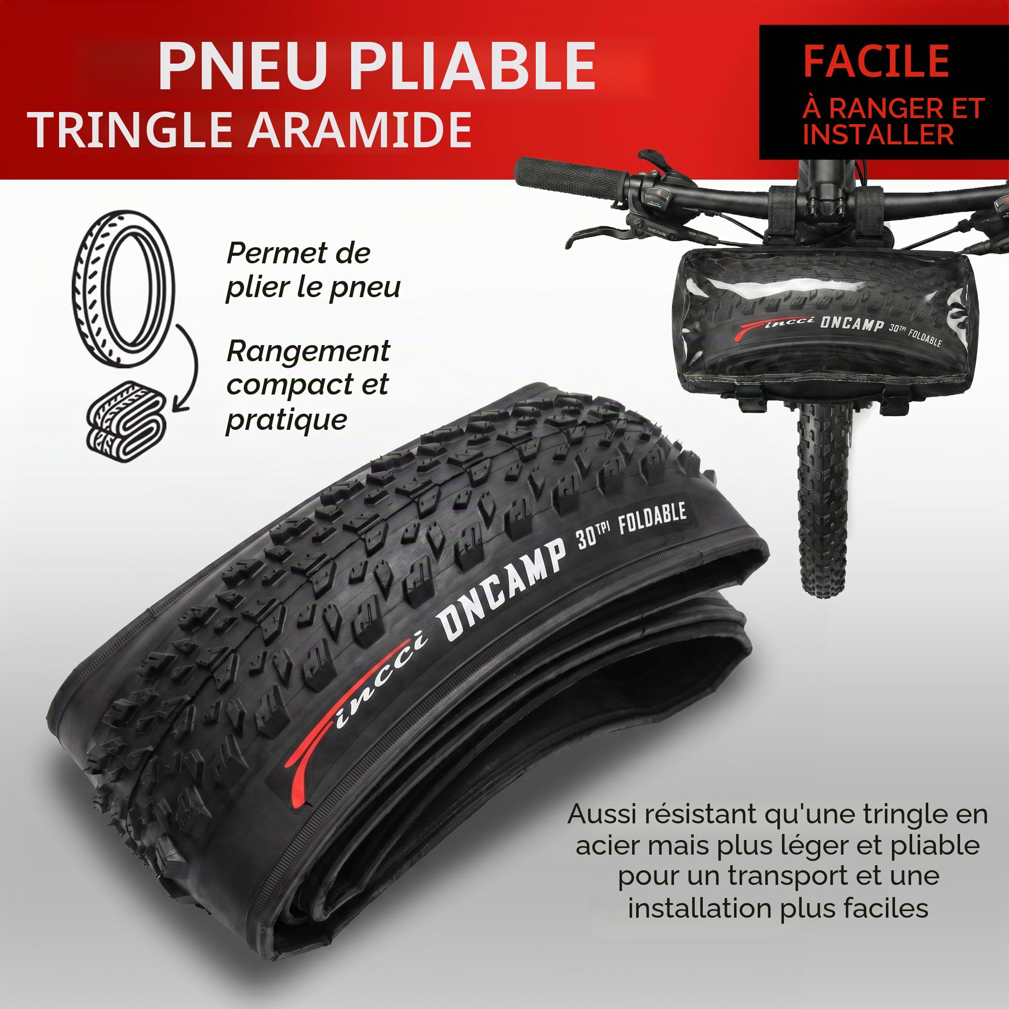 Fincci Velo Pneus VTT 27,5 x 2.10 Pouces - Paire Pliable Pneu Velo 54-584 pour Montagne & De Course & Électrique Bicyclette, Route Bici - Parfaites pour Boue, Sable, Gravier et rochers - Paquet de 2