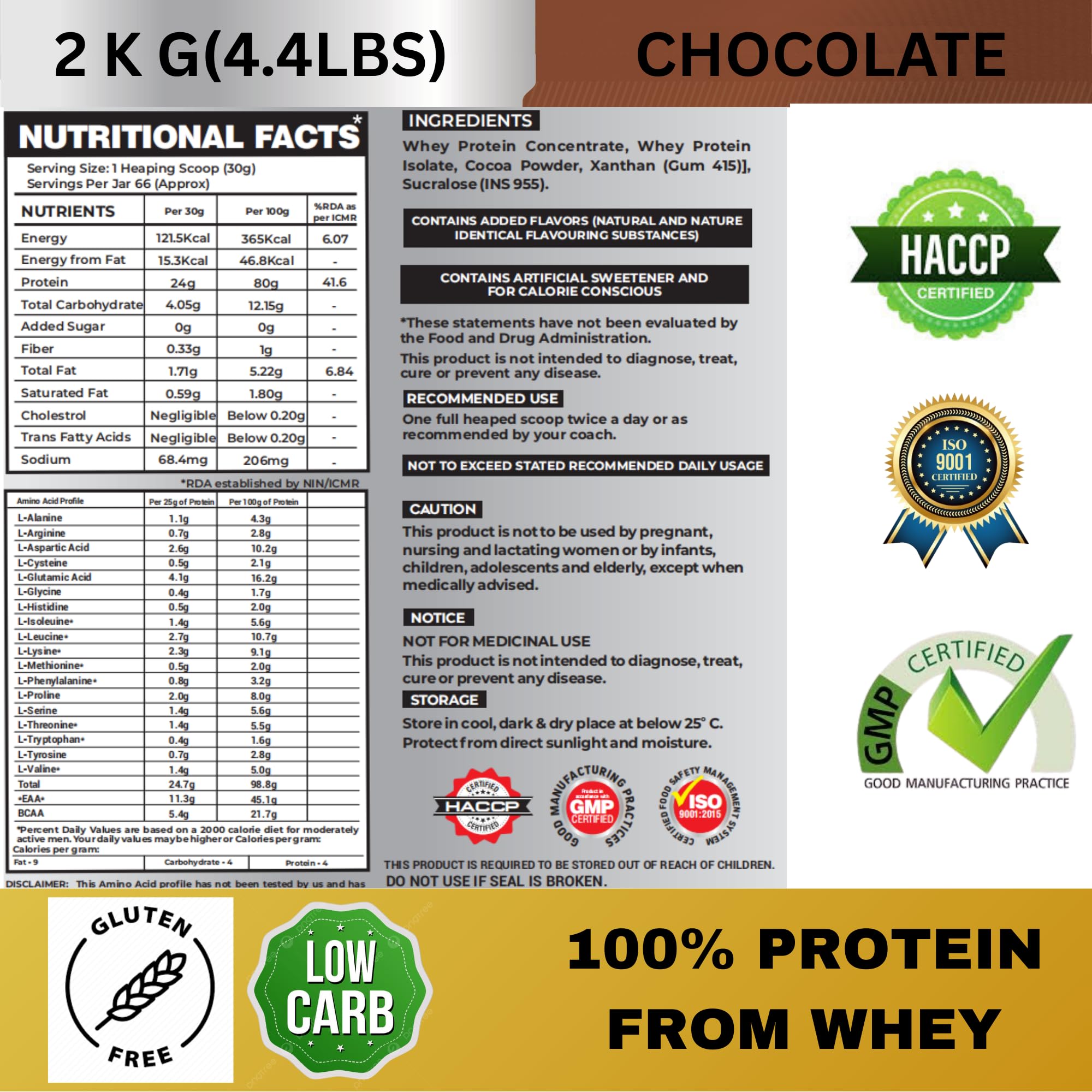 PROTEINFARM TRUE WHEY Protein Powder | CHOCOLATE, 2KG | Blend of Whey Concentrate, Whey Isolate) | 24g Pure Protein Per Scoop | BCAA for Quick Muscle Recovery I 66 servings — Amazon image 6