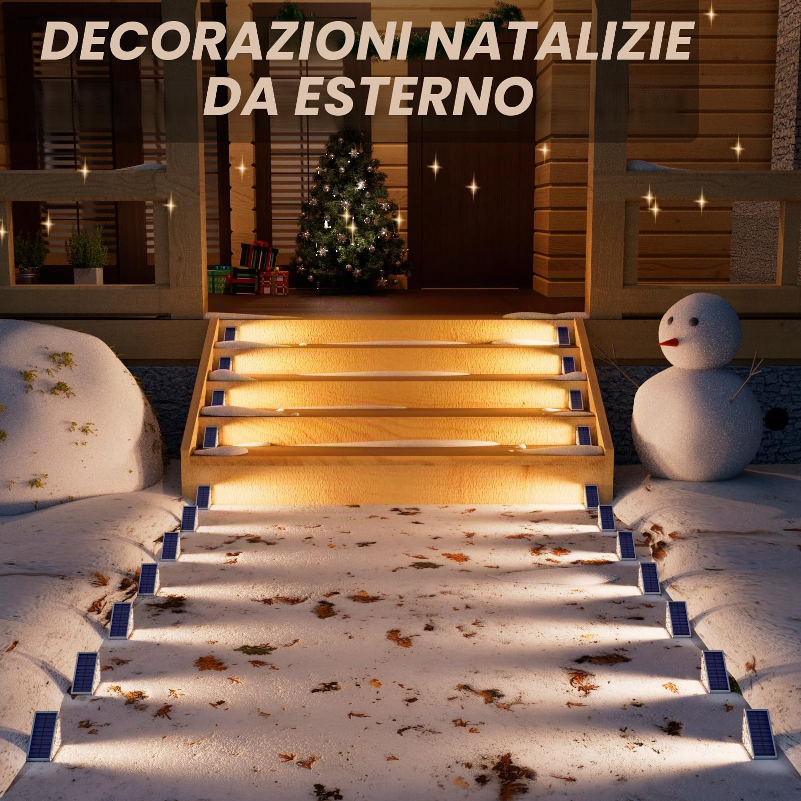 VOLISUN - Set di 8 luci per scale esterne, luci solari per gradini impermeabili IP67, 80 lumen, luci a LED per gradini esterni per giardino, scala, gradino anteriore, veranda anteriore e terrazzo