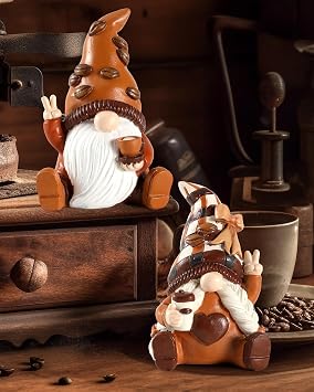 iStatue Maillard Coffee Gnomes Figurines Set - Ideal Coffee Bar Accessories, Unique Vintage Resin Gnome Gift Coffee Themed Gifts, Decorative Trays Decor for Home, Office & Wall Shelf Coffee Gnomes