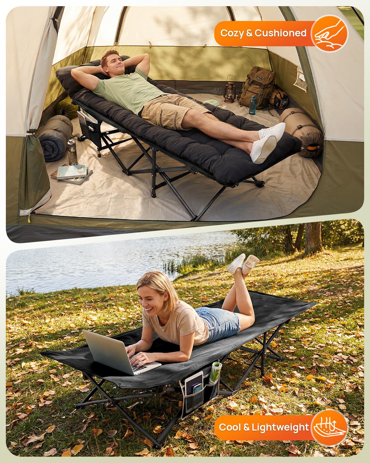 Sportneer Feldbett mit Matratze, Klappbett Breite 71/81cm Tragfähigkeit 204KG Gästebett Campingbett Feldbett Mit Aufbewahrungstasche für Erwachsene Outdoor Indoor Garten Camping Reisen