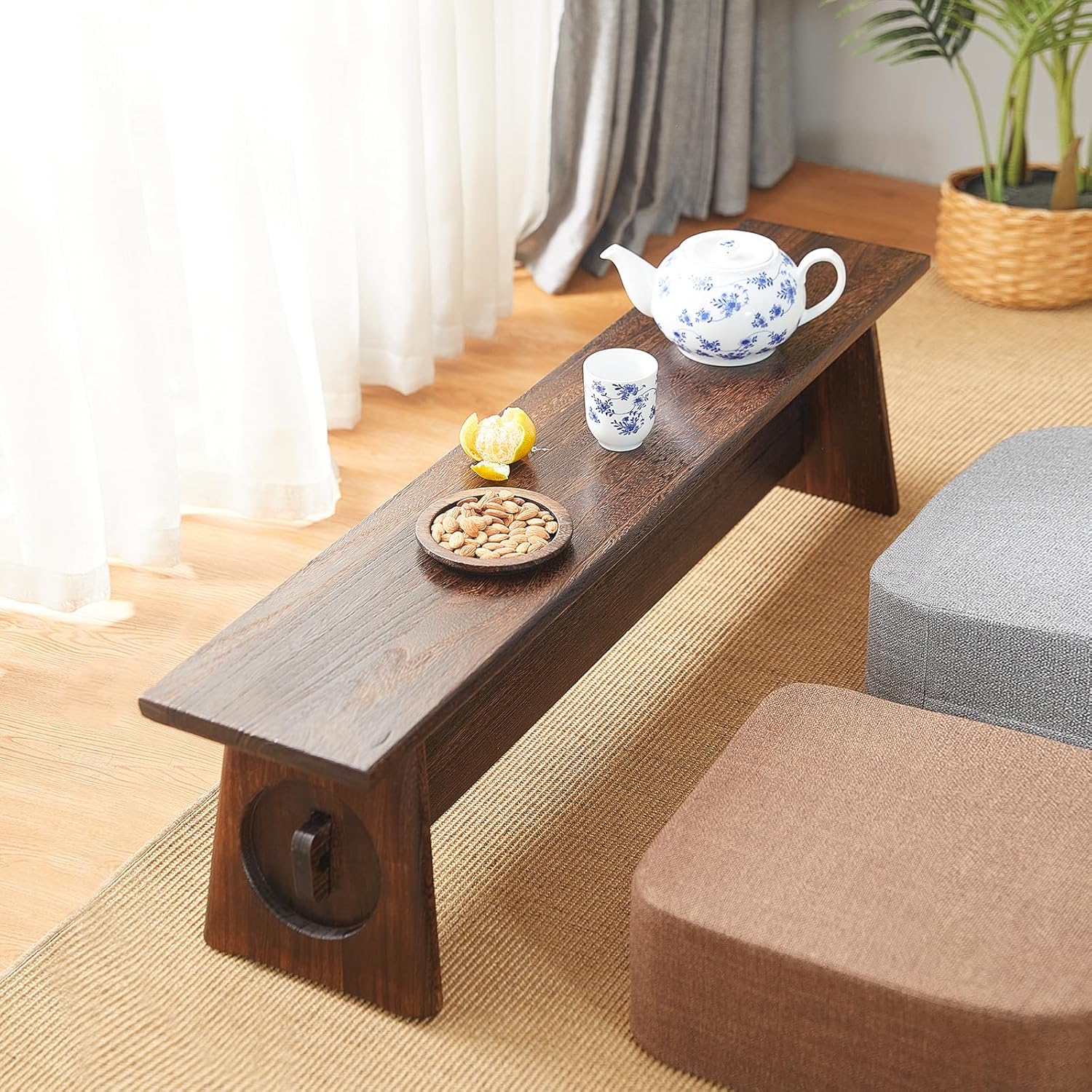 Rustic Wood Bench Indoor, Narrow Farmhouse Style Entry Bench,Skinny and Noodle Bench Dark Brown