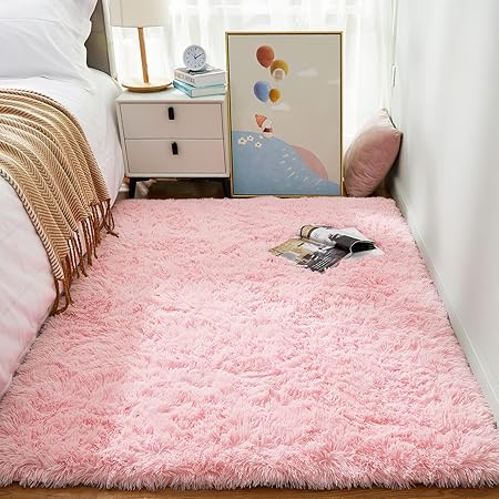 Amazon.com: Ophanie Pink Rugs for Bedroom Girls, Kids Baby Shaggy ...