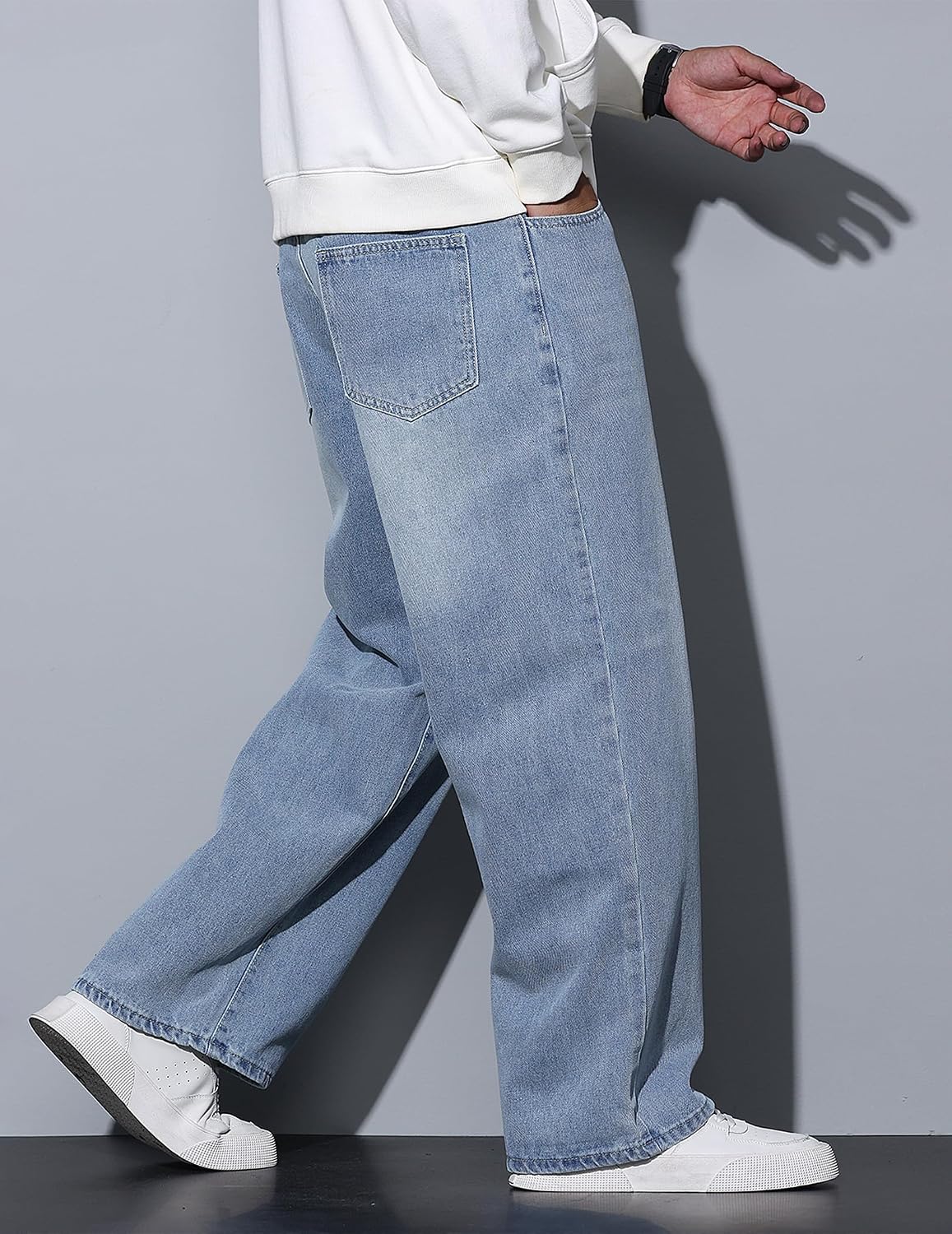 Men's Wide Leg Jeans Baggy Denim Pants Loose Fit Hip Hop Trousers Skater Jeans Y2k Clothes Light Blue S
