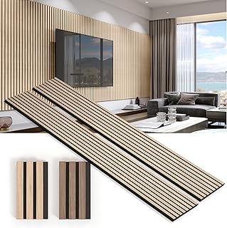 Kansoware Two Acoustic Wood Wall Veneer Slat Panels - Natural Oak | 94.49 x 12.6 Each | 16.54 sq ft. Coverage | Use for Soundproof Paneling, Interior Design, Outdoor Space, Van Restorations