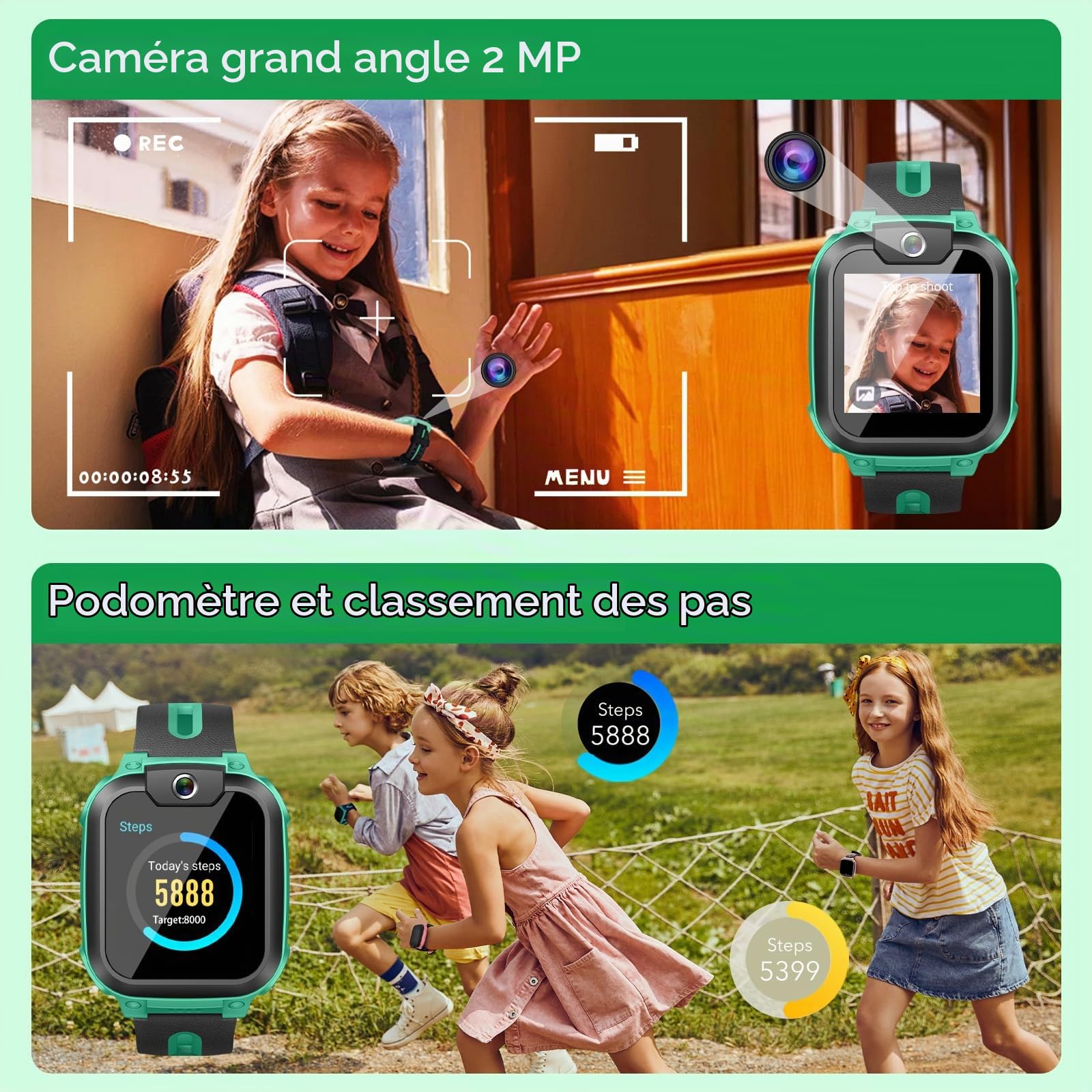 imoo Z1 Smartwatch Enfant Garçon, Montre Connectée pour Garçons avec Appels Vidéo & Téléphone Autonomie Longue, Montre Enfant Tracker GPS, Résistant à l'eau IPX8 (Z1, Vert)