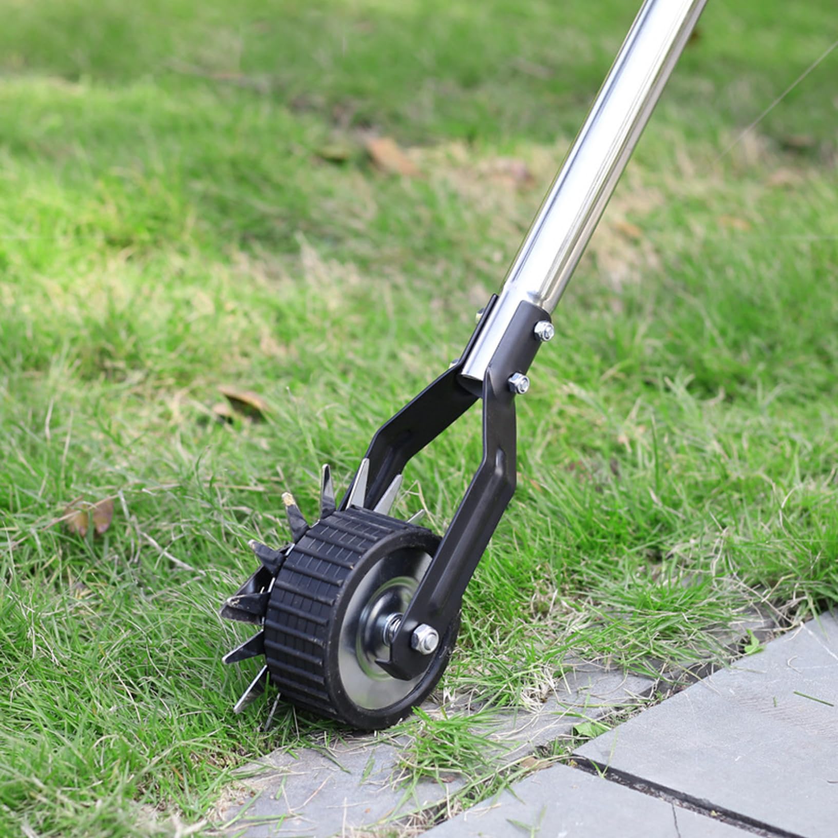 Herramienta de césped de Edger, Edger manual manual de 53.2 pulgadas con 3 secciones Mango de acero inoxidable, Herramienta de paseos de hierba giratoria con rueda, borde de jardín para el patio de l