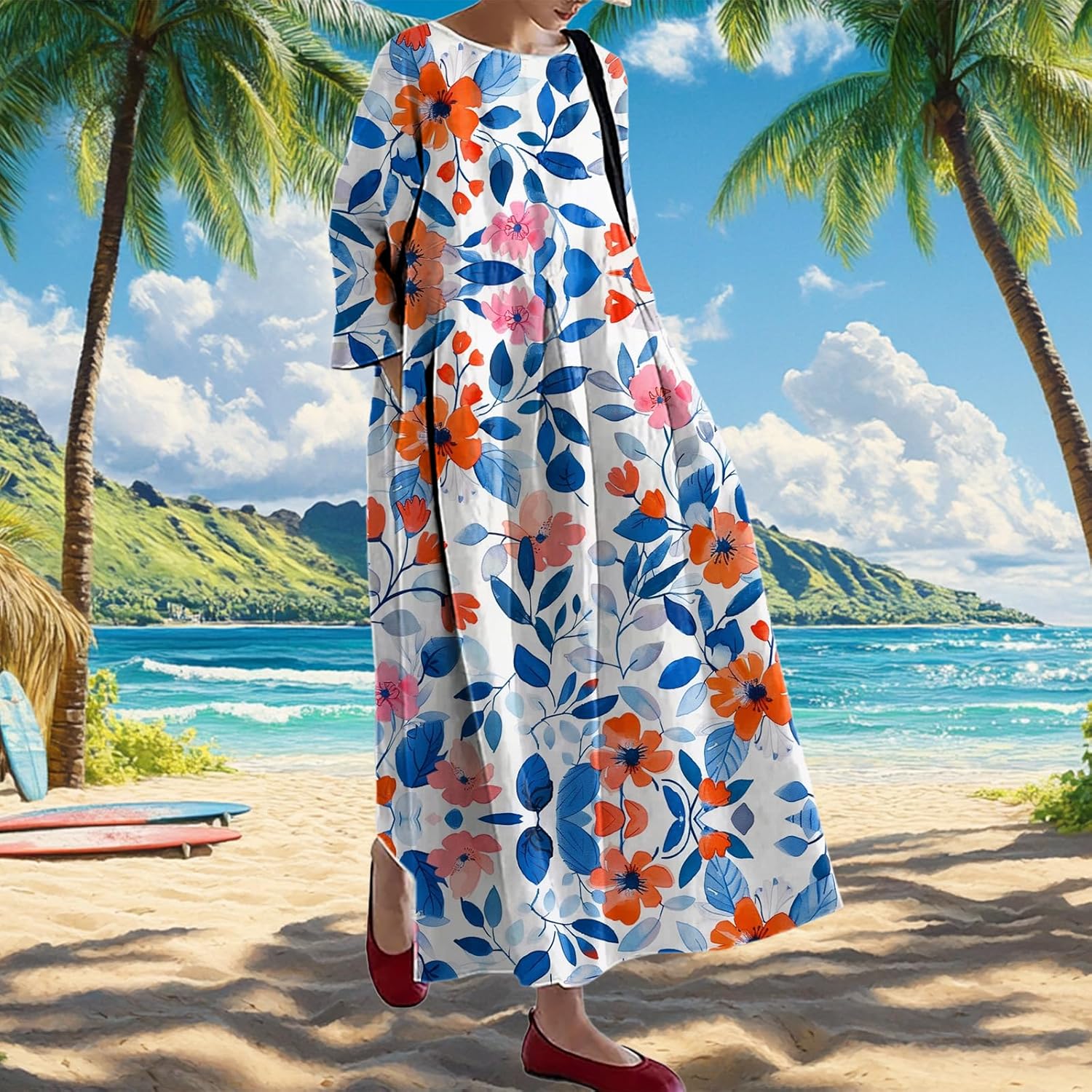 Ethnic Dress for Women Paisley Floral Long Sleeve Pullover Empire Waist Loose Fit 2025 Spring Novelty Maxi Dress - Image 2