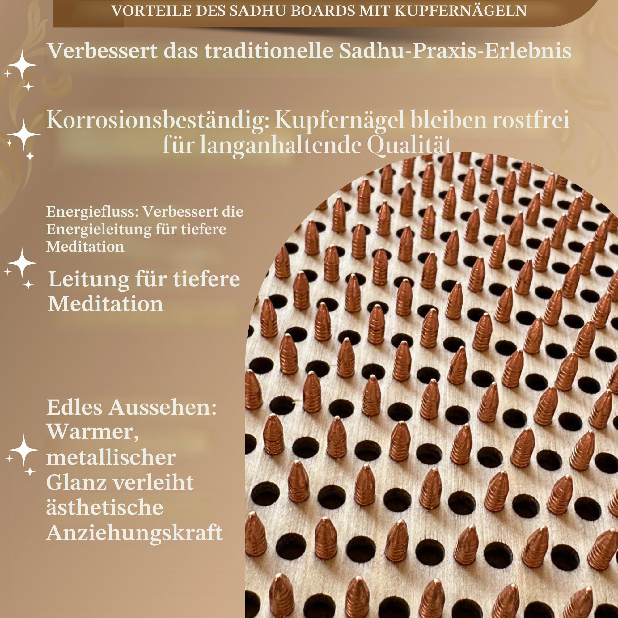 TENGRY Sadhu Board, Anfänger, extra leichtes Sadhu-Brett, 8 mm, Sechseck, Blume des Lebens, Aluminiumnägel, schlankes Sadhu-Holzbrett für Yoga, Akupunktur-Fußmassage