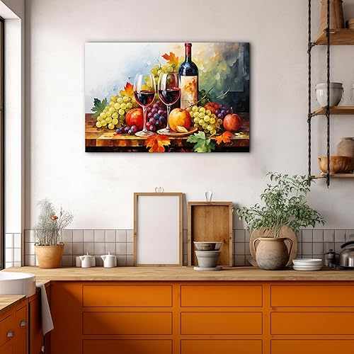 Miniatura 65 de Hzddty Lienzo decorativo para pared, diseño rústico de cocina, vino tinto y pan, cuadros de comida para decoración de pared, impresiones de pintura