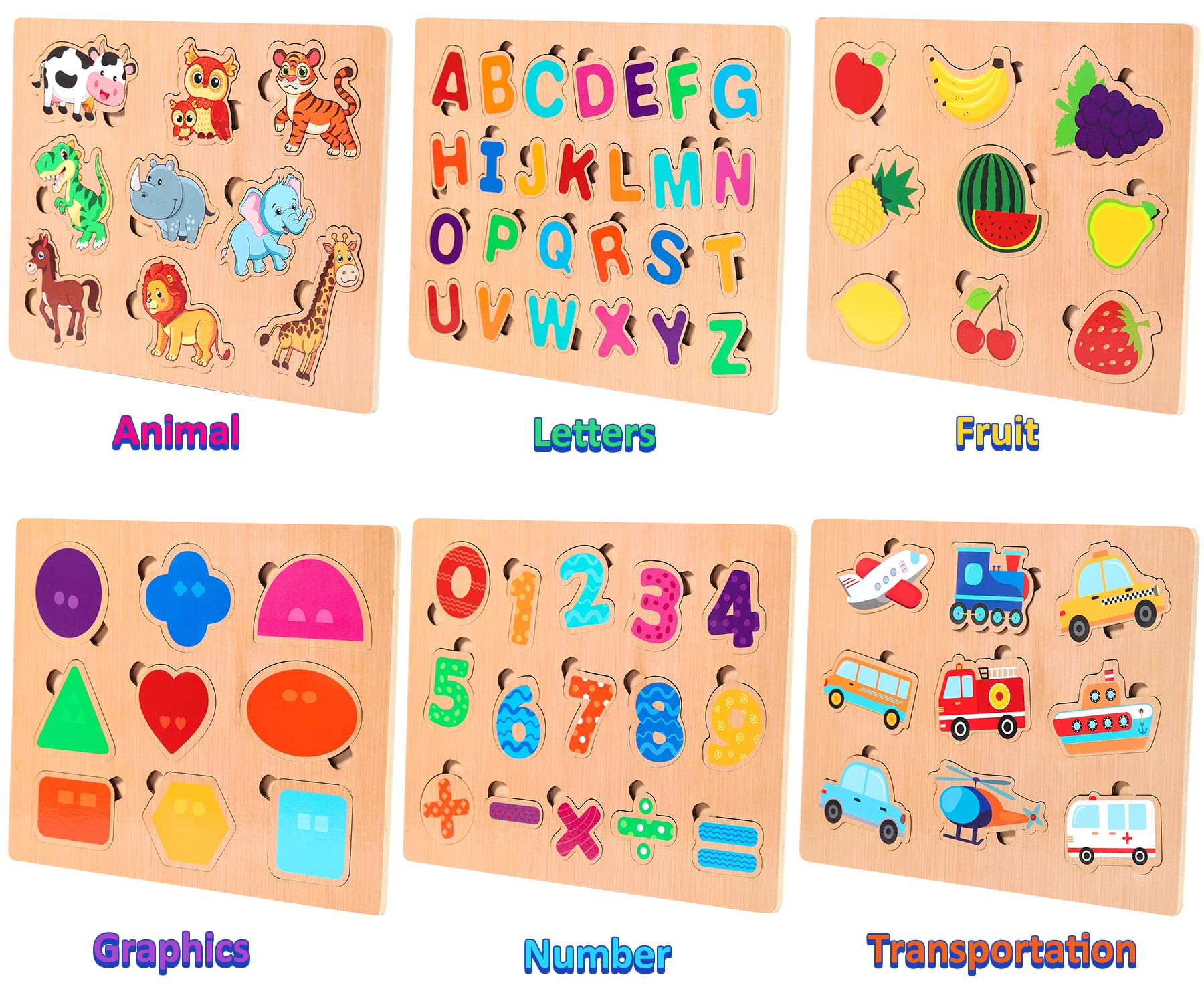 lenbest 6 Pezzi Puzzle Legno - Giochi Bambini - Giochi Montessori - Giochi Educativi - Giochi Giocattoli Gioco Bambini Bambino Bambina 2 3 Anni Femmina Maschio - Regalo Natale Compleanno