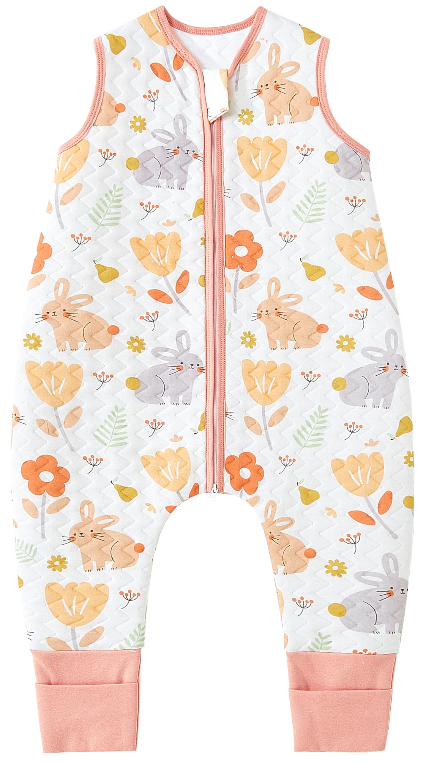 Chilsuessy Baby Ganzjahres Schlafsack mit Füßen 1.5 Tog Kleinkind Schlafsack mit Beinen Baumwolle, 1.5 Tog/Blumenkaninchen, 70cm/Baby Höhe 80-90cm