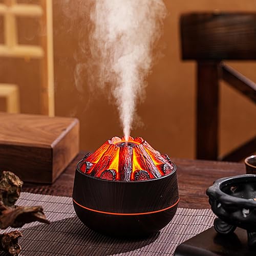 Miniatura 3 de Humidificador simulado de fuego de carbono de gran capacidad para oficina, diseño de fuego de carbón de leña USB, humidificador de escritorio
