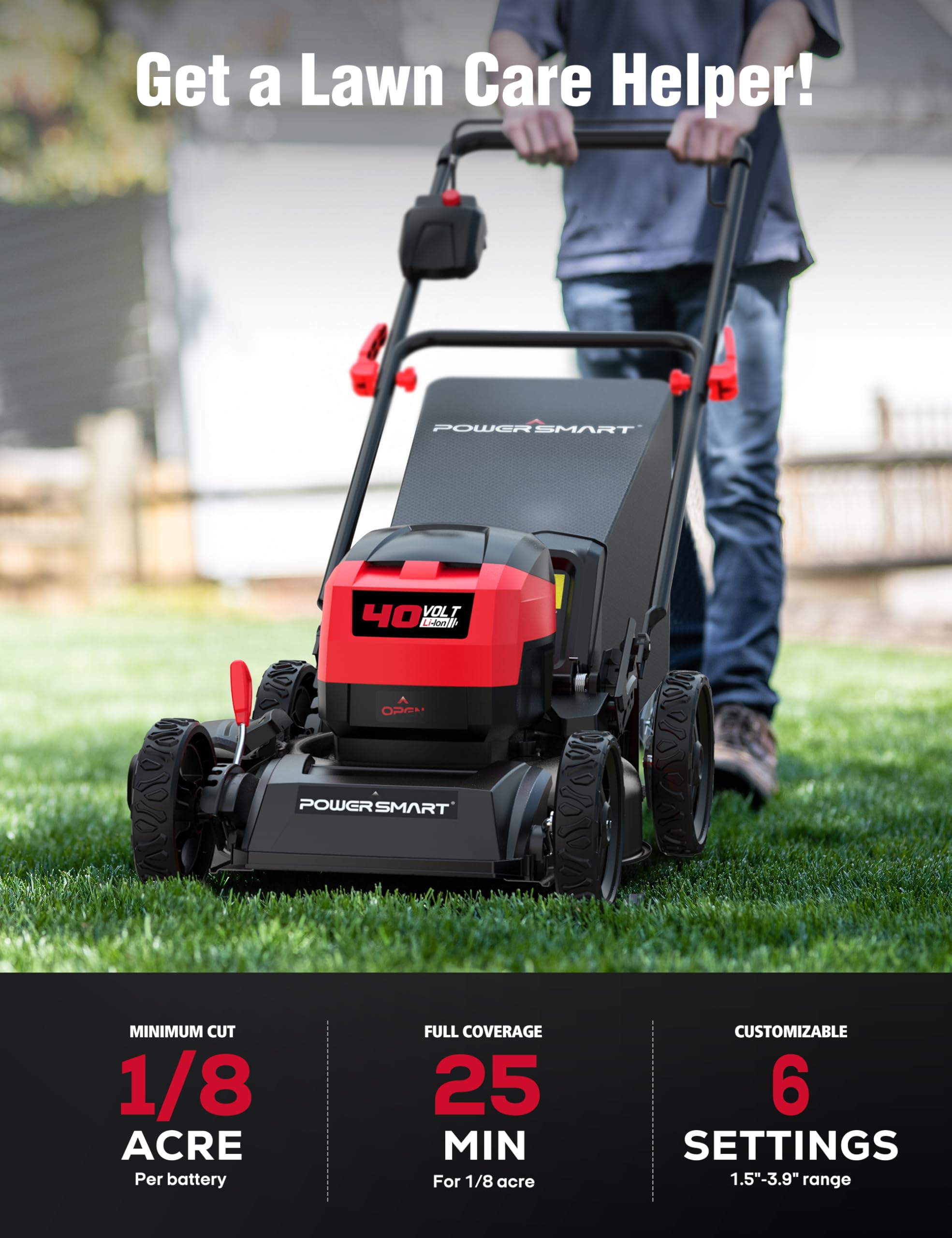 PowerSmart Cortacésped inalámbrico de 40 V máximo de 17 pulgadas, cortacésped 3 en 1 sin escobillas con batería de 4.0 Ah y cargador (DB2317)