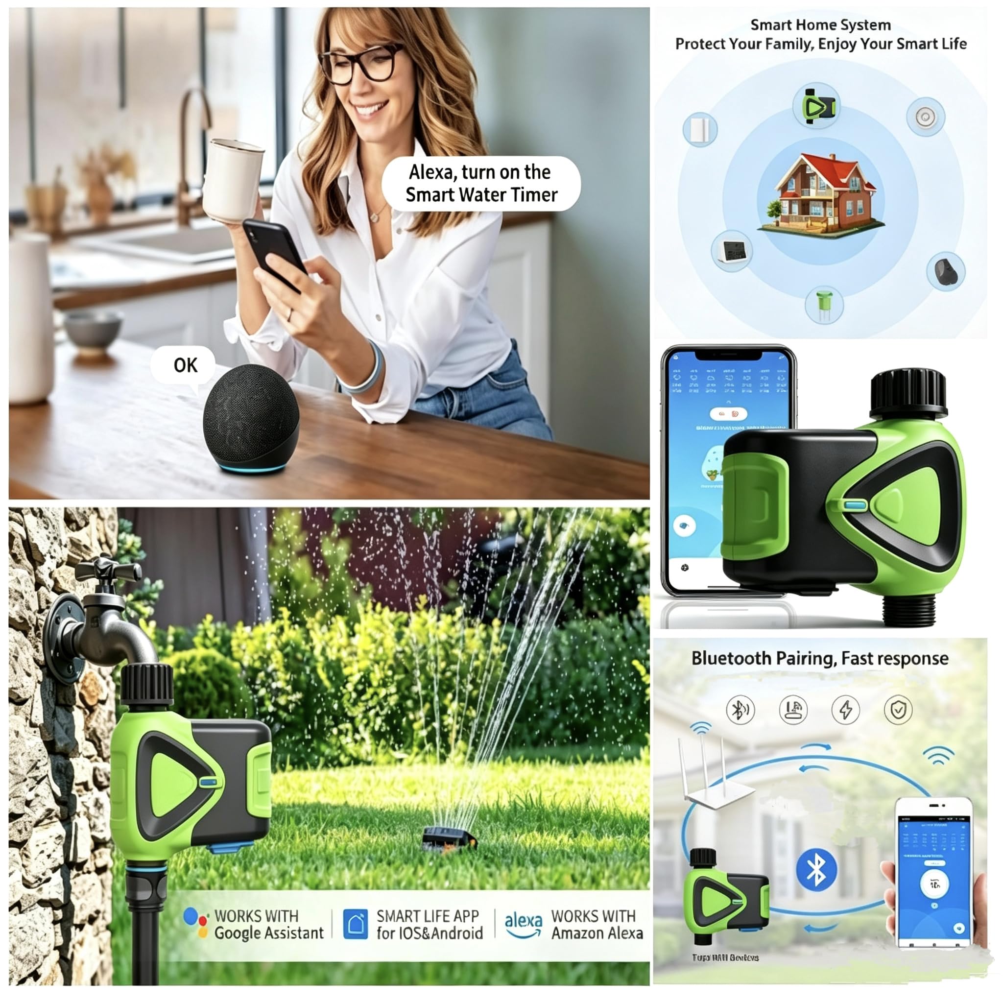 Regolatore di irrigazione per tubo da giardino, timer dell'acqua controllato da app, con ritardo della pioggia, irrigazione automatica e manuale, sistema di irrigazione esterno impermeabile, nero con