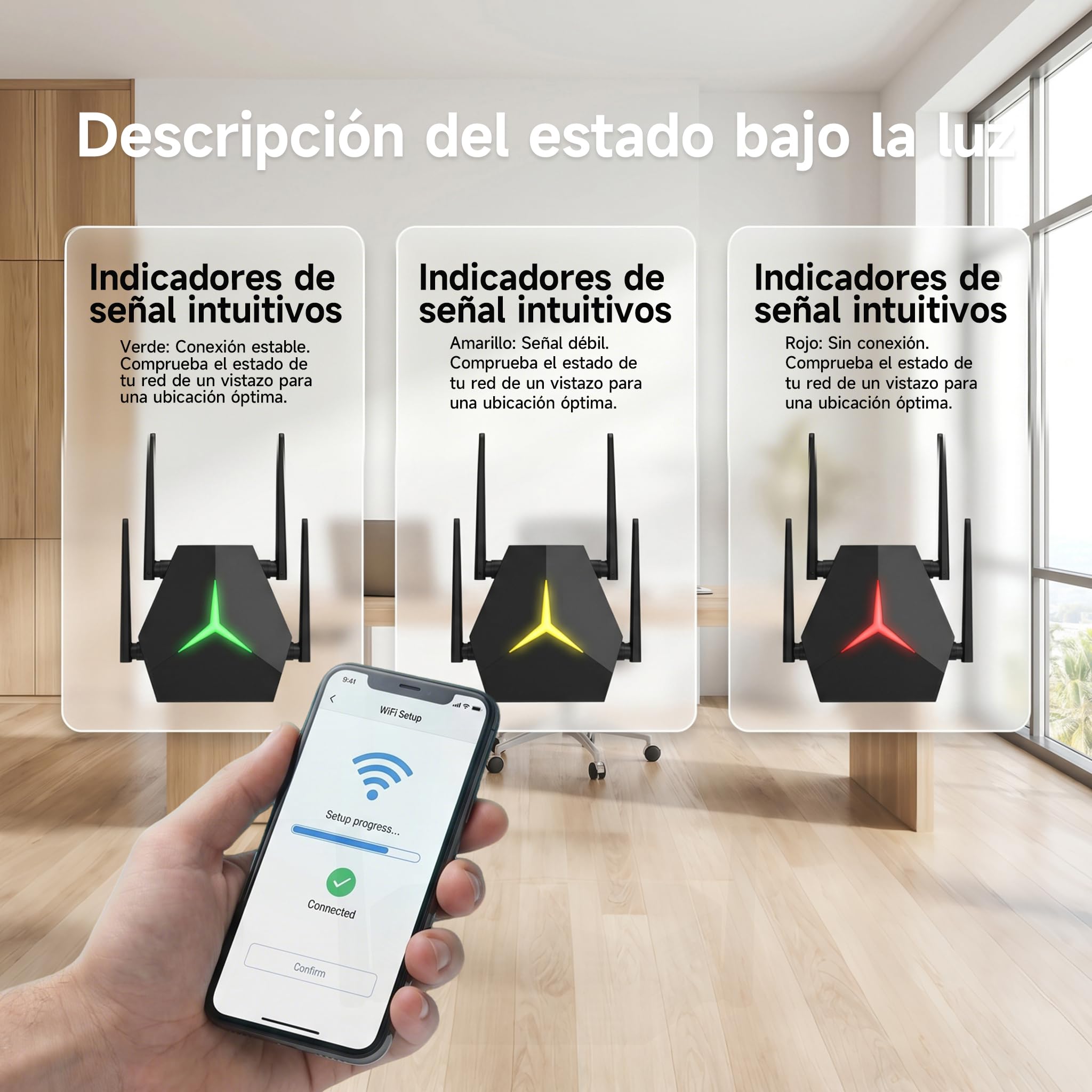 Repetidor WiFi 1167Mbps Doble Banda 2.4G+5G, Amplificador de Señal para Hogar Oficina, Elimina Zonas Muertas, Compatible con Routers