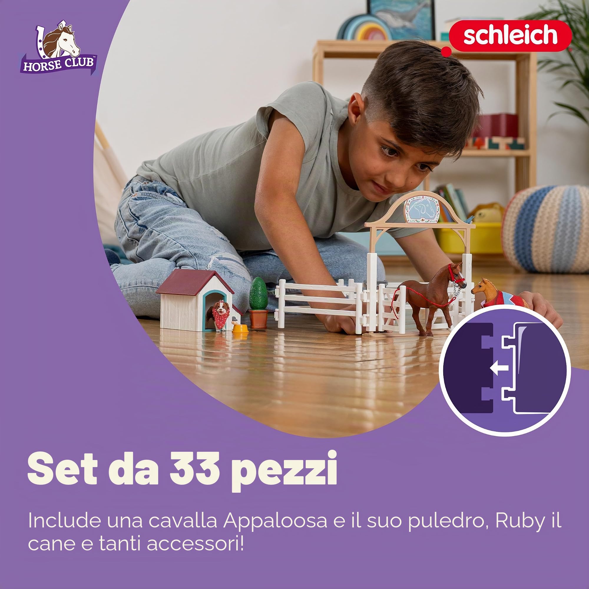 Schleich HORSE CLUB | I cavalli ospiti di Hannah con cagnolina Ruby 42458 | Set da gioco dai 6 anni | set con personaggi, numerose funzioni e tanti accessori | giocattolo cavallo realistico | 33 pezzi