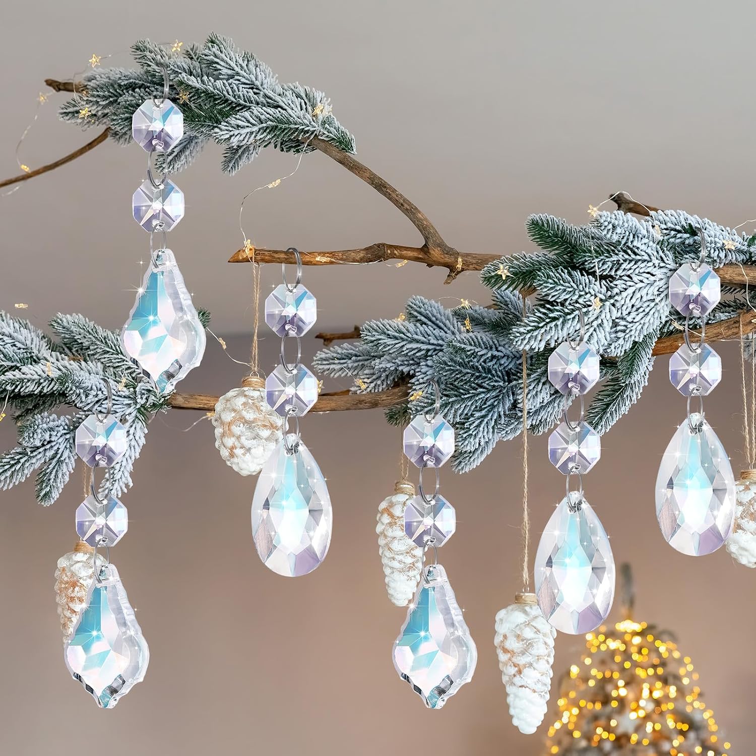 Potchen 26 Pcs Chandelier Crystal Replacement 38 mm Teardrop Crystal Prisms Hanging Gems Parts for Lamps and Chandeliers Suncatcher Windows Home Weeding Party Decor