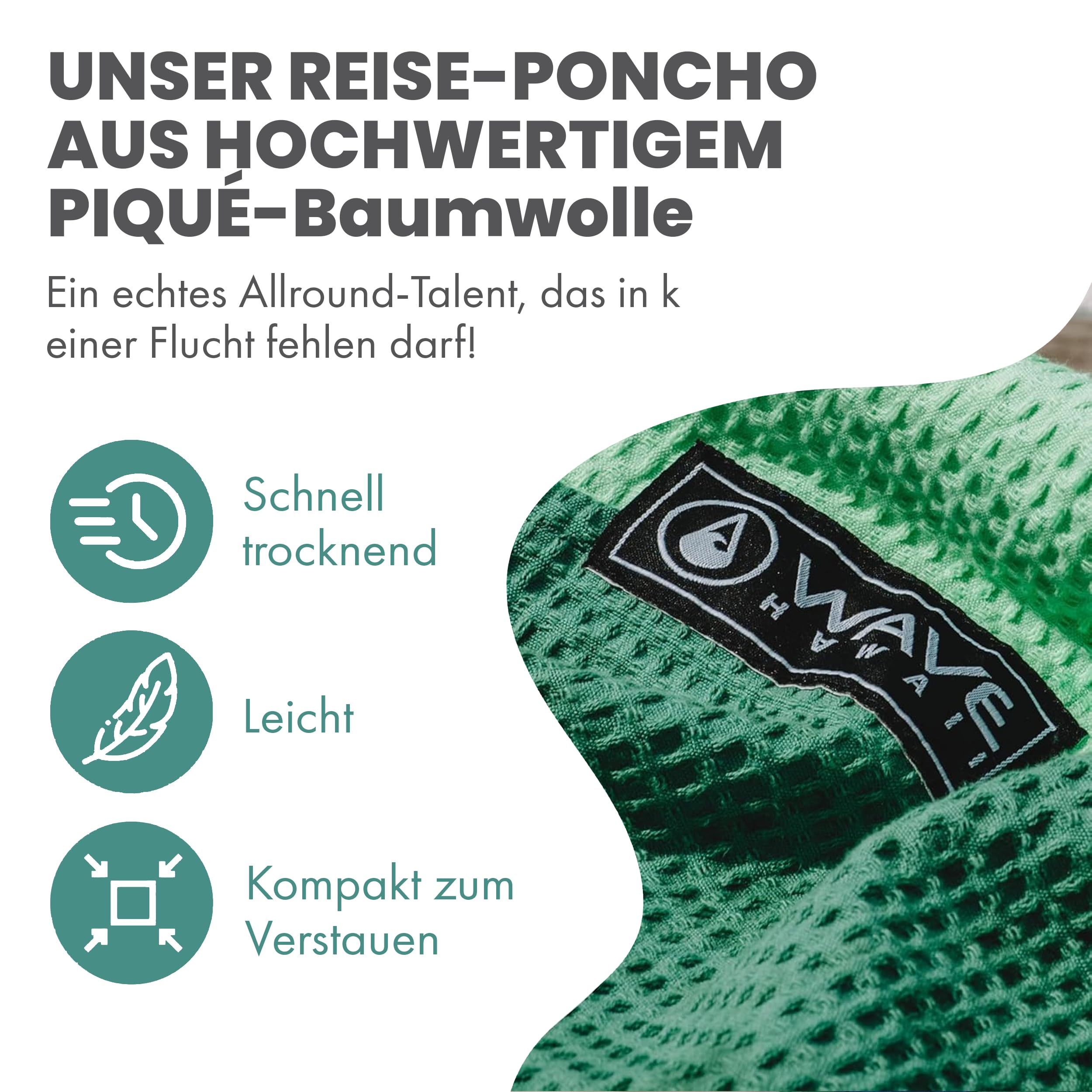 WAVE HAWAII Bade-Poncho Damen & Herren, Größe S/M, 150-180cm, 100% Baumwolle Surf-Poncho Erwachsene, Travel-Poncho Handtuch mit hoher Wasserabsorption, Umziehhilfe Strand Erwachsene