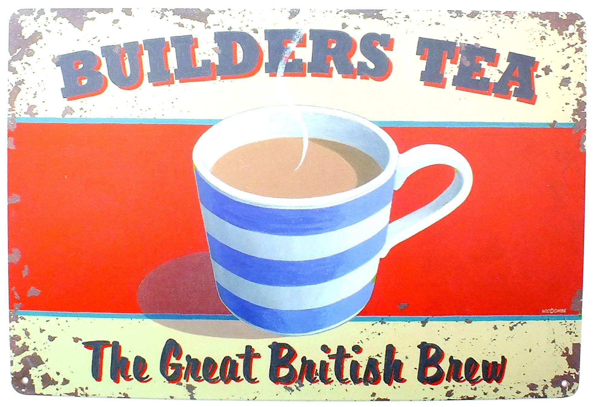 Greenzone 319 - Builders Tea Tin Metal Sign Plaque Bar Pub Vintage Retro Wall Decor Poster Home Club Tavern Wall Door (30 X 20 Cm) - Uk Company (319 - Builders Tea)