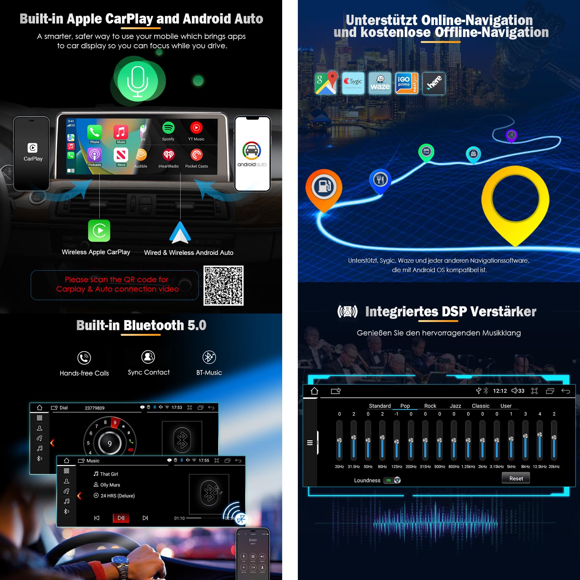 Erisin 10.25" Android 14 8-Core 4GB RAM+64GB ROM Autoradio Bluetooth 5.0 per BMW X5 E70 X6 E71 CIC Sistema Supporta GPS Navigatore IPS iDrive OEM Senza fili CarPlay Android Auto WiFi DAB+4G USB CANBUS