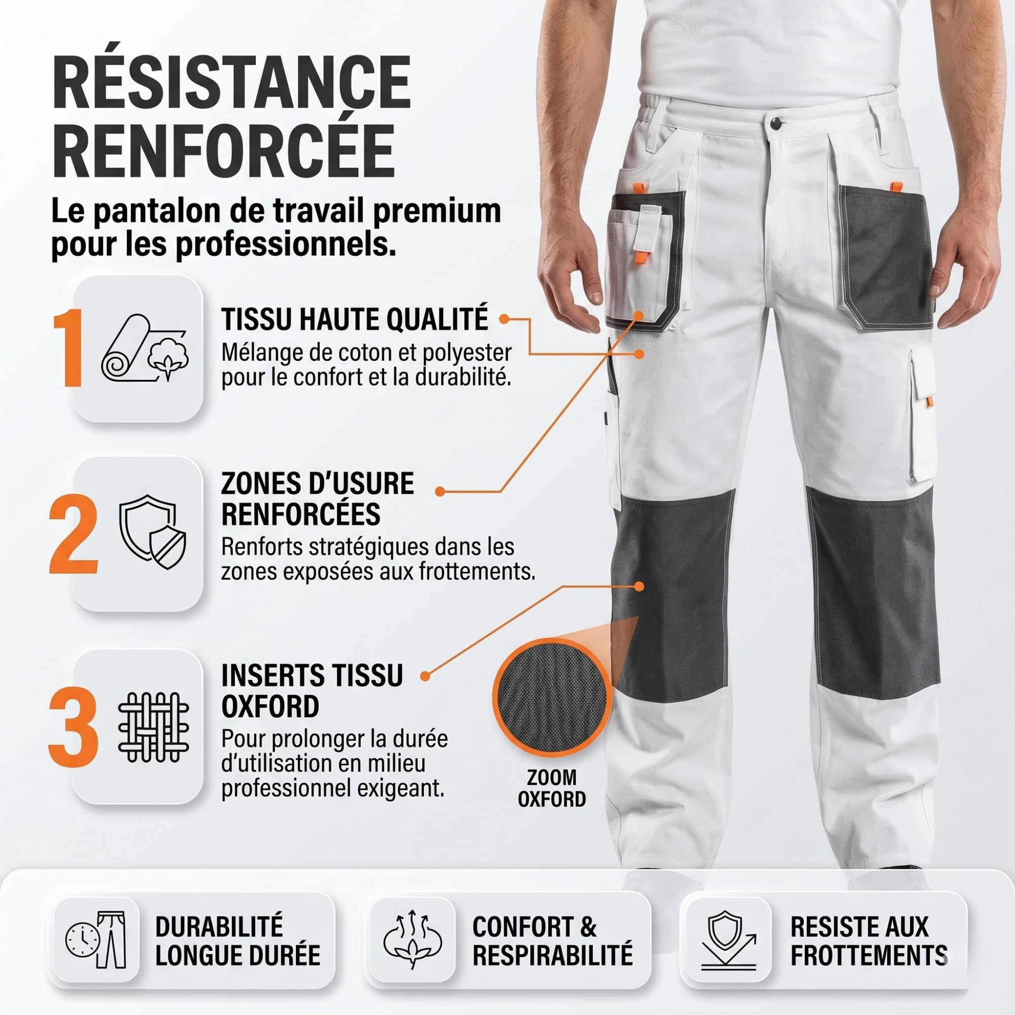 Neo Tools Pantalon de Travail Professionnel (Pantalon, Veste, genouillères) Blanc | Pantalon de sécurité, vêtement Professionnel, Pantalon de Peintre, Taille S à XXL