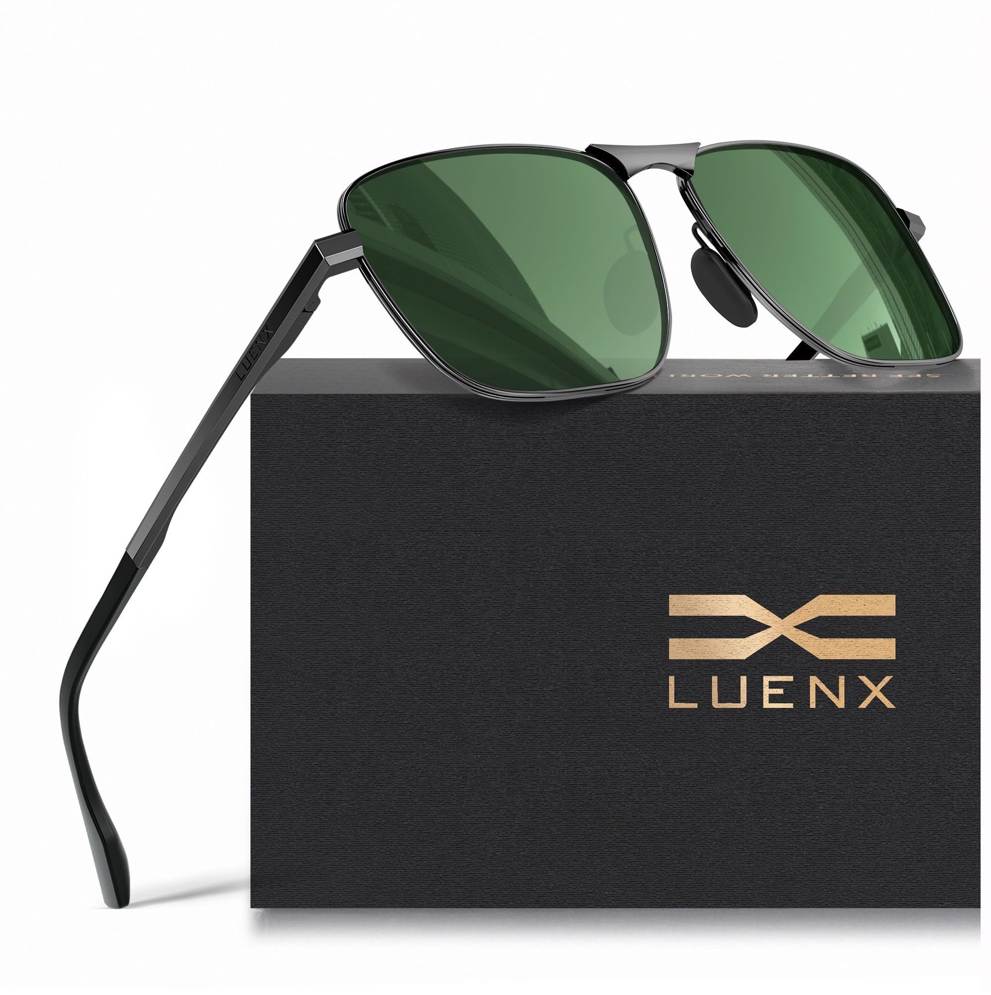 LUENX Rectangular Polarized Aviator Sunglasses for Men Retro Pilot Shades Driving UV400 Protection