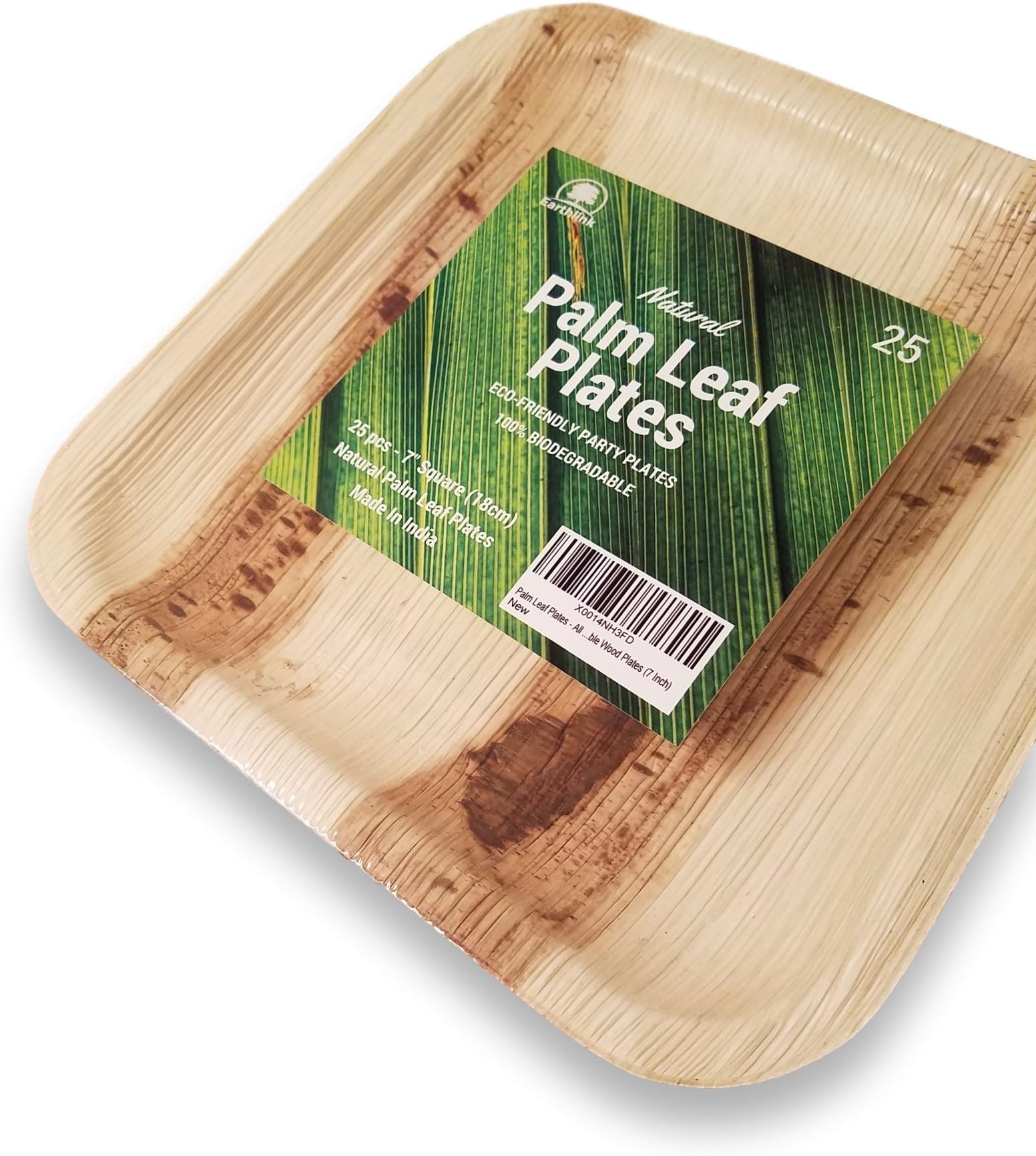 Palm Leaf Bamboo Style Wood Plates | 7 Inch Square | Rustic Disposable Plates | 100% Biodegradable Wooden Plates | Eco Friendly Leaf Plates | 25 Count