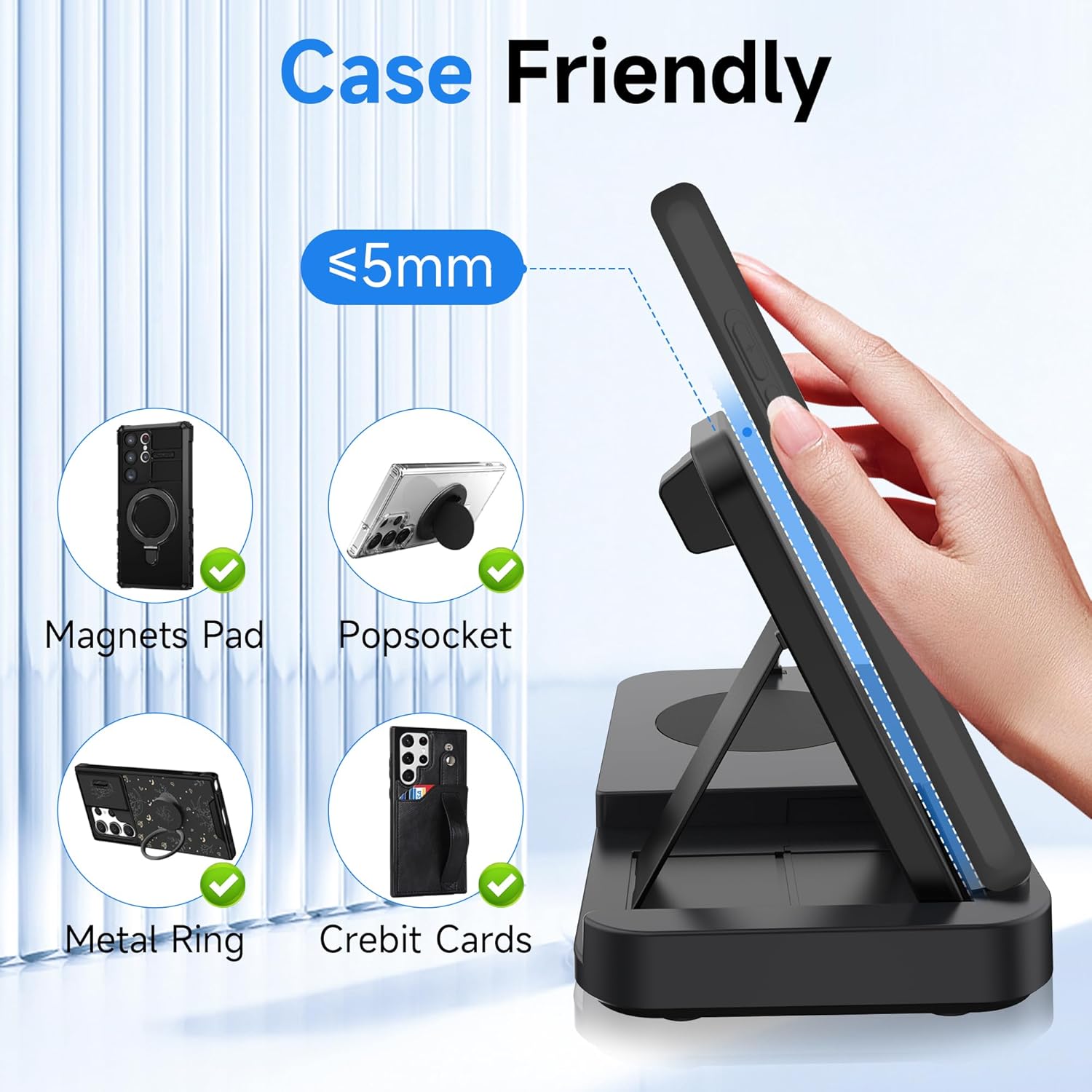 Wireless Charger for Samsung Charging Station, EWUONU Samsung 5 in 1 Foldable Fast Wireless Charger for Samsung Galaxy S23 Ultra S22 S21 Z Flip Fold 5 4 Galaxy Watch 6/5/4 Galaxy Buds 3 2/Pro/Liv