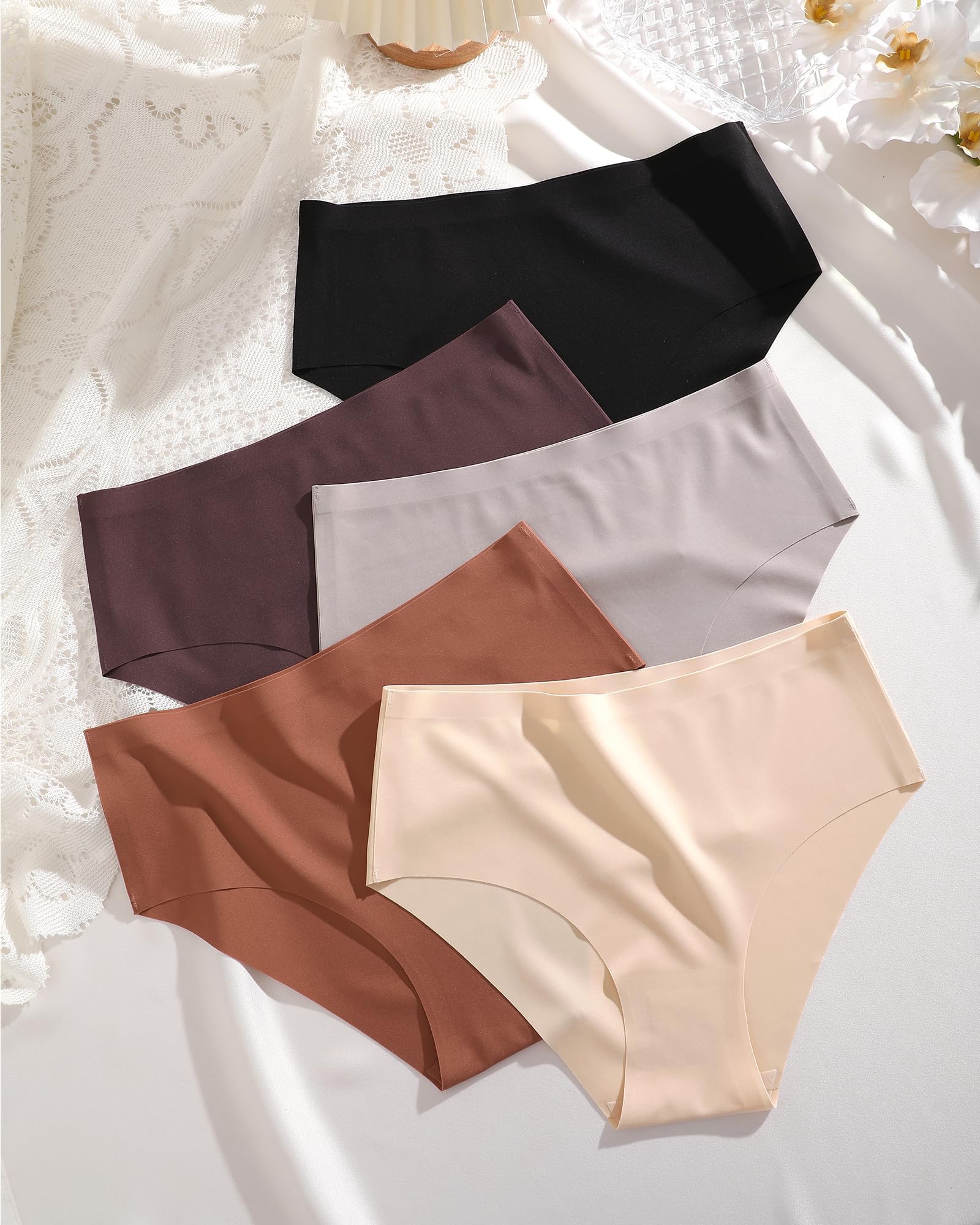 ALL OF SHE 5 Pack di Mutande Senza Cuciture Donne a Vita Media scivolamenti Morbidi Mutandine Senza Cuciture Biancheria Intima Donne Multipack XS-XL