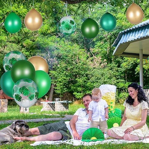 Miniatura 6 de 80 globos temáticos de safari en la selva, globos de hojas de palma, globos cromados metálicos, globos de látex verde para cumpleaños, suministros