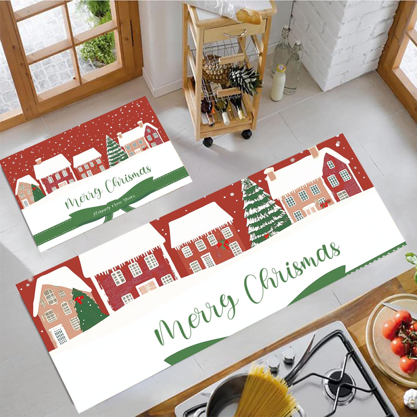 Tapis de cuisine antidérapant lavable rouge 40x60 40x120cm Noël