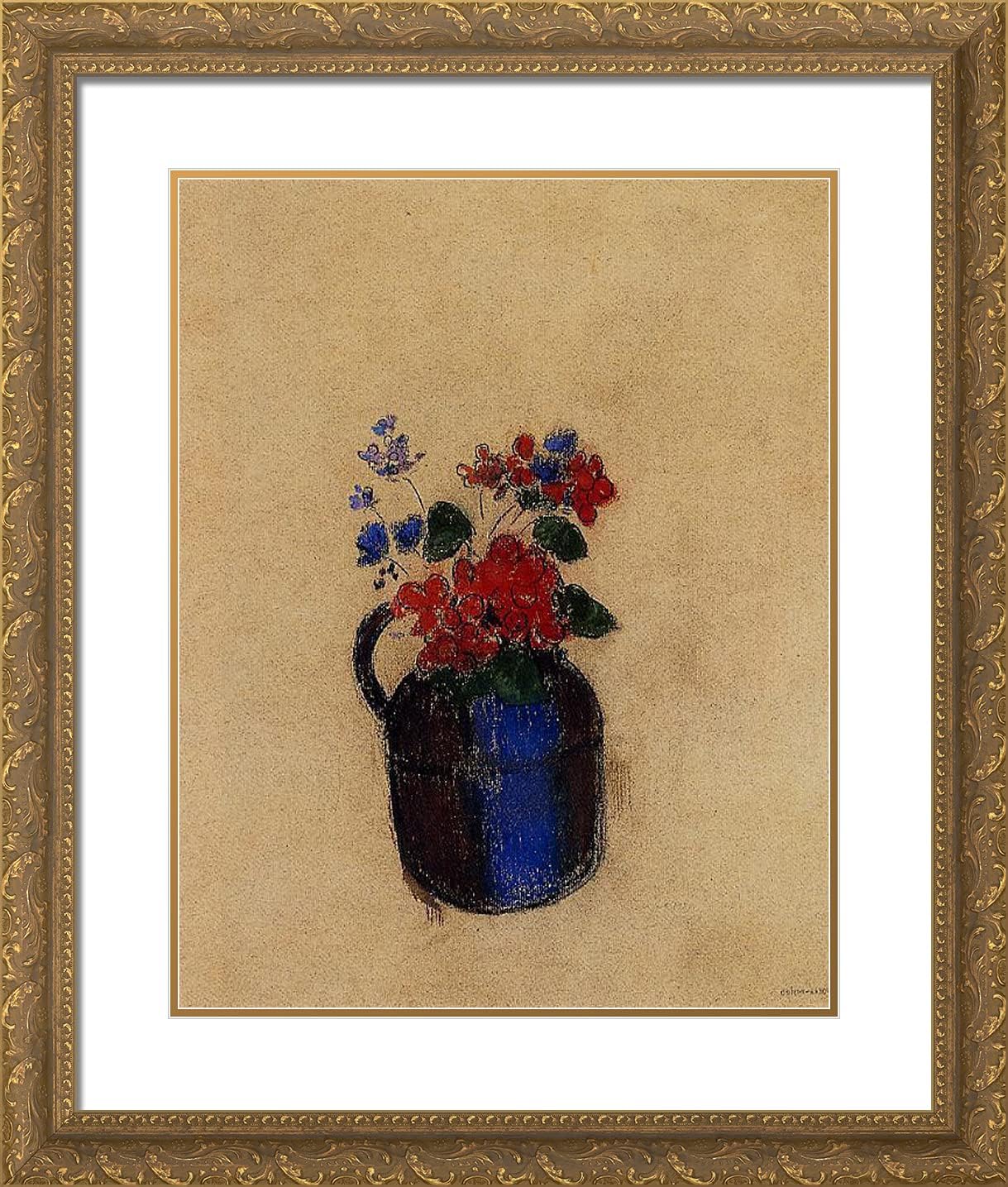 ArtDirect Redon, Odilon 20x23 Gold Ornate Framed Art Print with Double Matting Titled: Small Bouquet in a Pitcher
