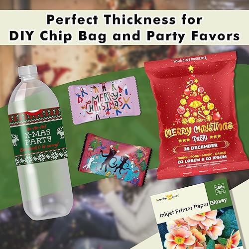 Miniatura 4 de 150 hojas de papel de impresora de inyección de tinta fino brillante de 36 libras para bolsas de chips de bricolaje, folleto de folleto para