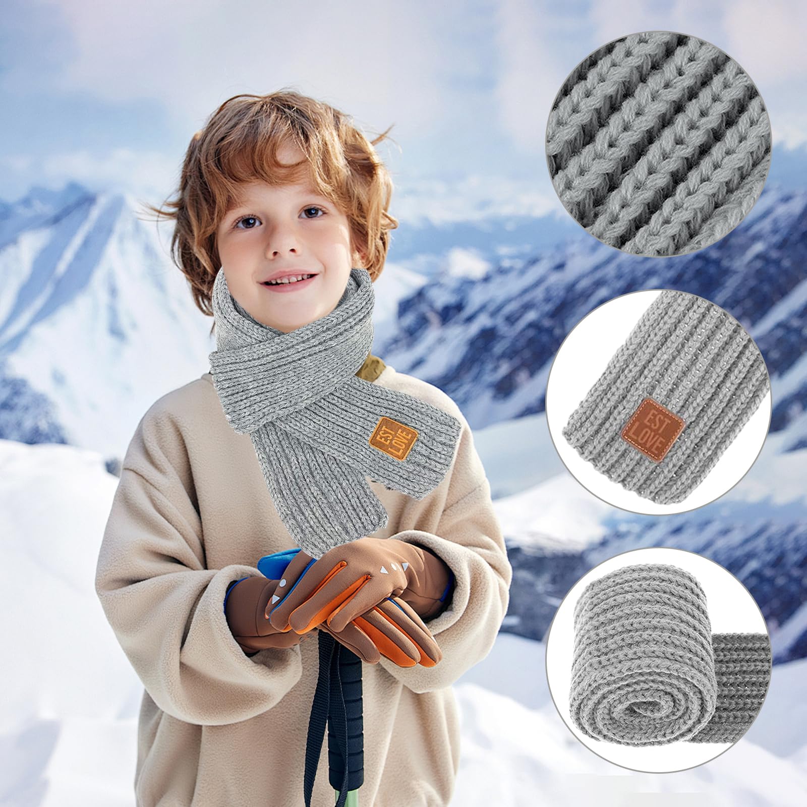 Bufanda de Cachemira para Niños Invierno Unisex Cálida de Punto