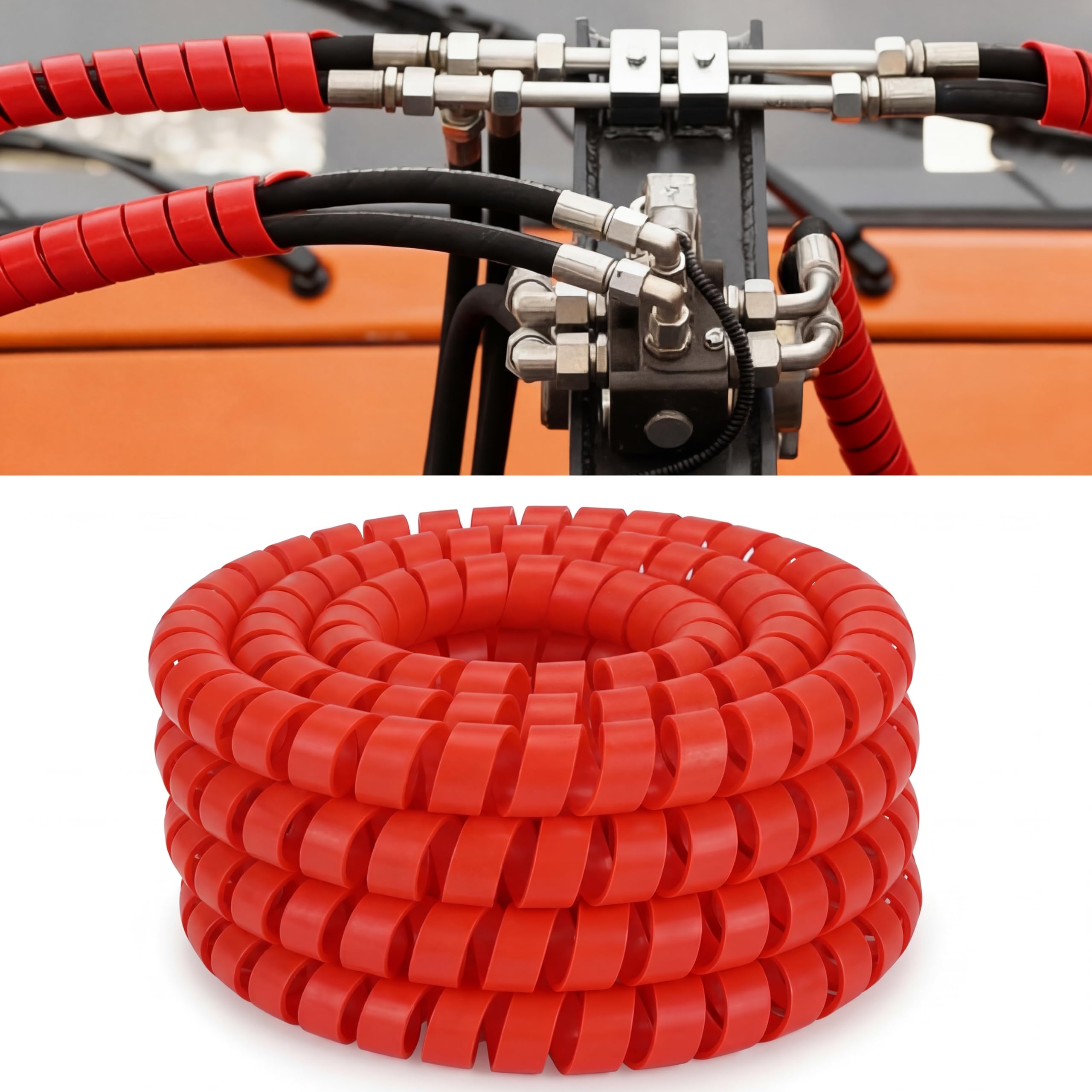 Photo 1 of Pangda 25Ft Spiral Wrap Hose Cable Protector 3/4 Inch Heavy Duty Hydraulic Hose Wrap Protector Sleeve, Red Abrasion Resistant Spiral Tubing for Hydraulic Hoses, Electrical Wires, Automotive
