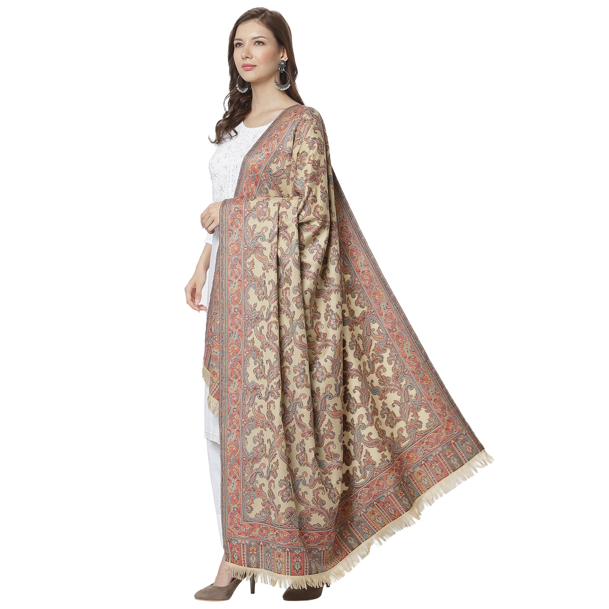 weavers villa Women's Pashmina Wool Kani Weave Shawls, Wraps [Size: 40" X 80"]-picture-10