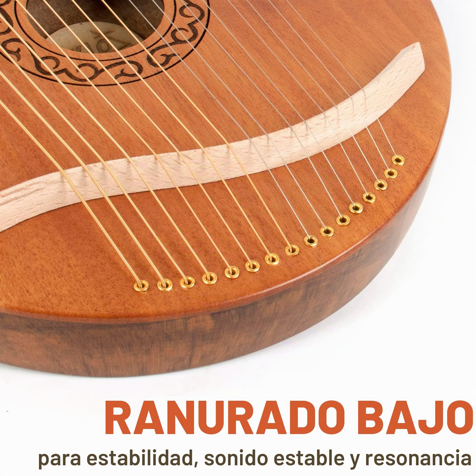 AKLOT Arpa lira Sillín de hueso de 16 cuerdas de metal Okoume Lye Harp con llave de afinación Pick UP y funda negra