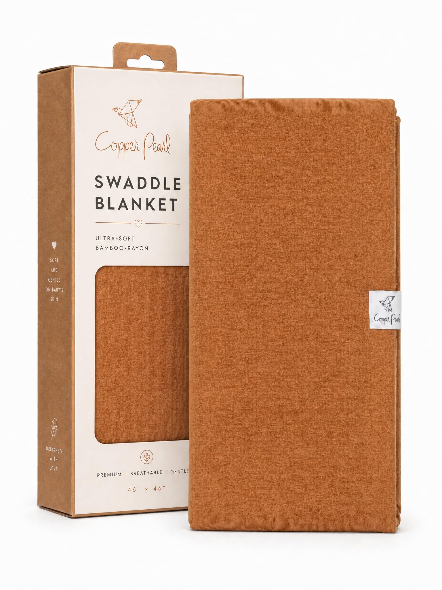 Copper Pearl Swaddle Blankets for Newborns | Soft Stretchy Receiving Blankets for Boys and Girls | Large 46 x 46 Inch Baby Blankets | Lightweight and Breathable Swaddles | Camel