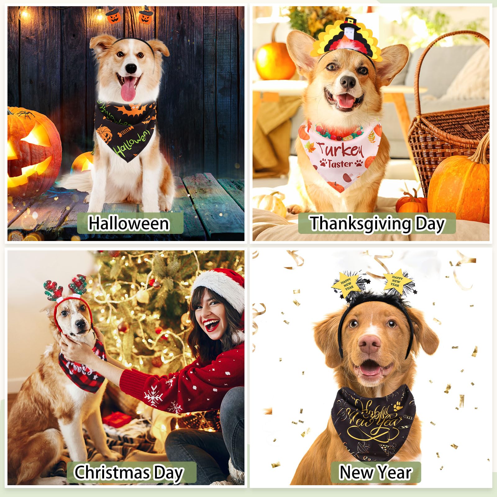 Dansydaisy 20 bandanas de Navidad para perro, accesorios de disfraz para mascotas, bufanda ajustable para perro, bandanas para Halloween, Acción de Gracias, Navidad, bufanda grande para mascotas,