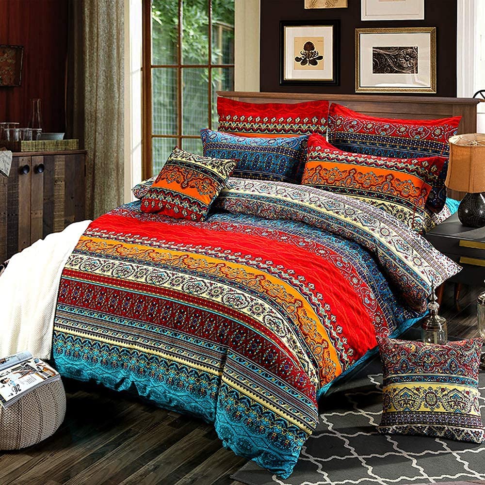 Homewish Boys Multi 53 Bohemian Duvet Cover Set Twin Colorful Floral Boho Striped Bedding Set Ultra Soft Microfiber Double Duvet Cover Southwestern Indian Tribal Reversible Bedding Exotic Style Decor Boho Comforter Cover