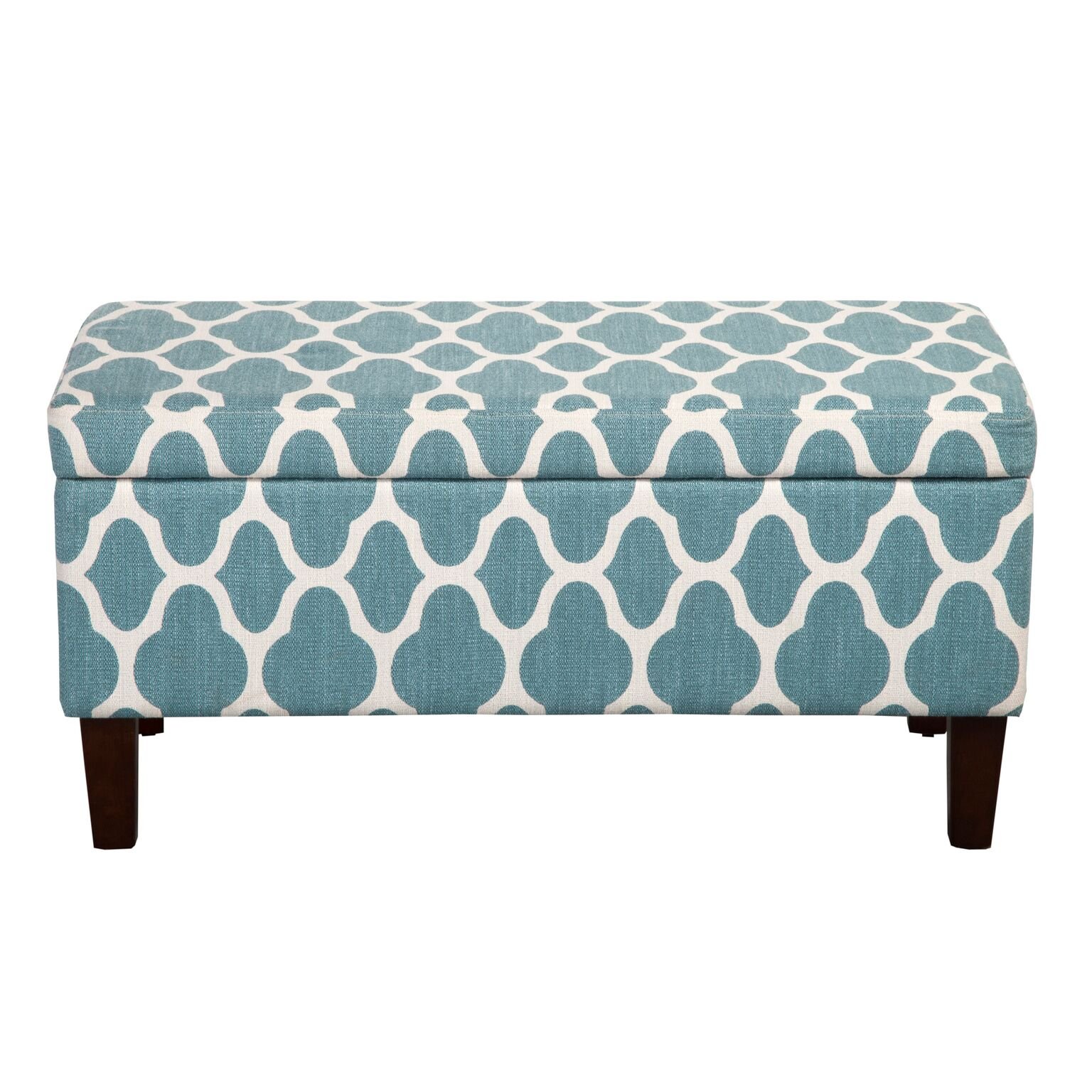 Photo 1 of HomePop Large Upholstered Rectangular Storage Ottoman Bench with Hinged Lid, Teal Blue Geometric Geo Teal Bench