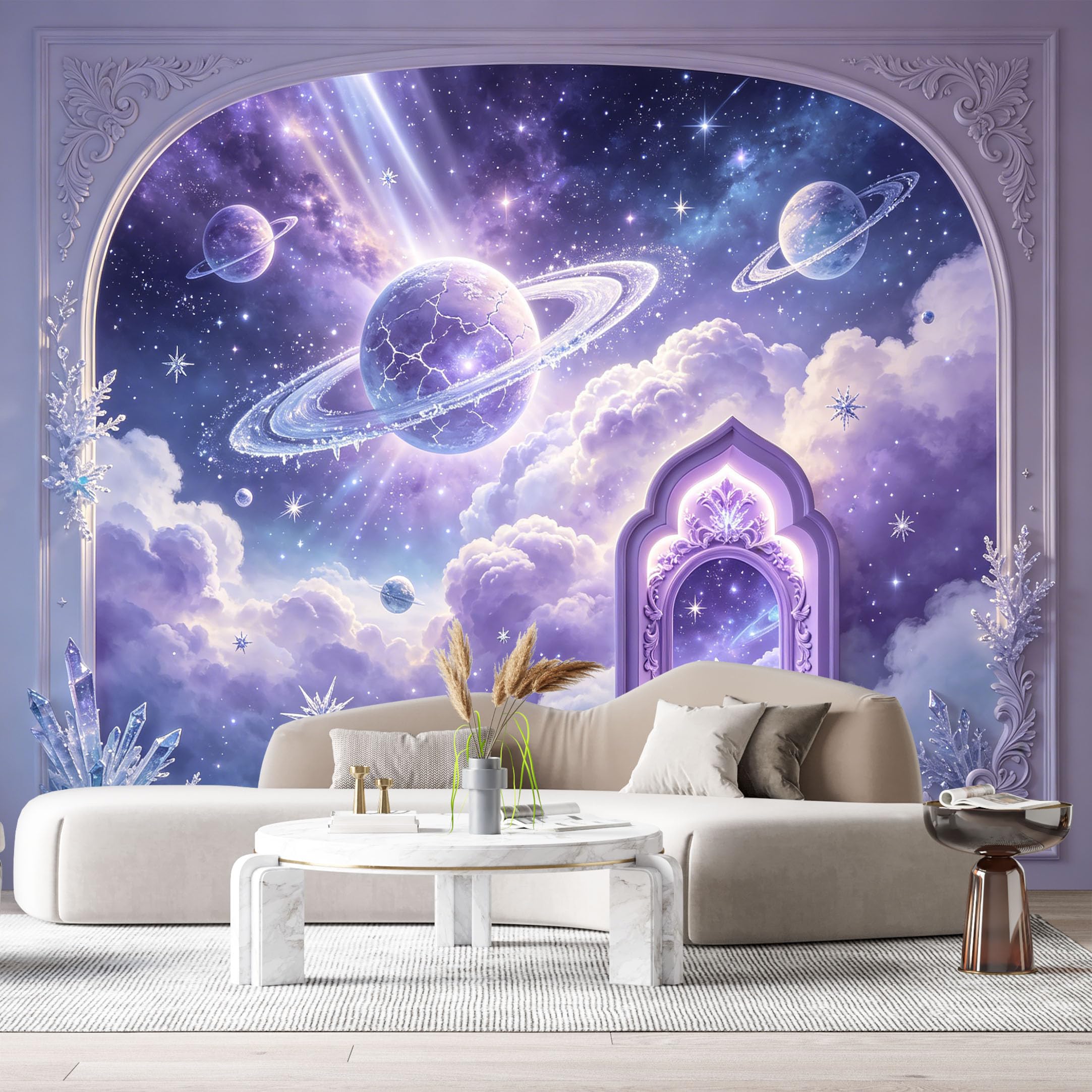 Custom Size Wall Murals Fantasy Cosmic Landscape Saturn Planet Nebula 3D Trompe L'Oeil SelfAdhesiveWall Fabric Removable Wallpaper Wall Decor for Living Room Bedroom Bathroom