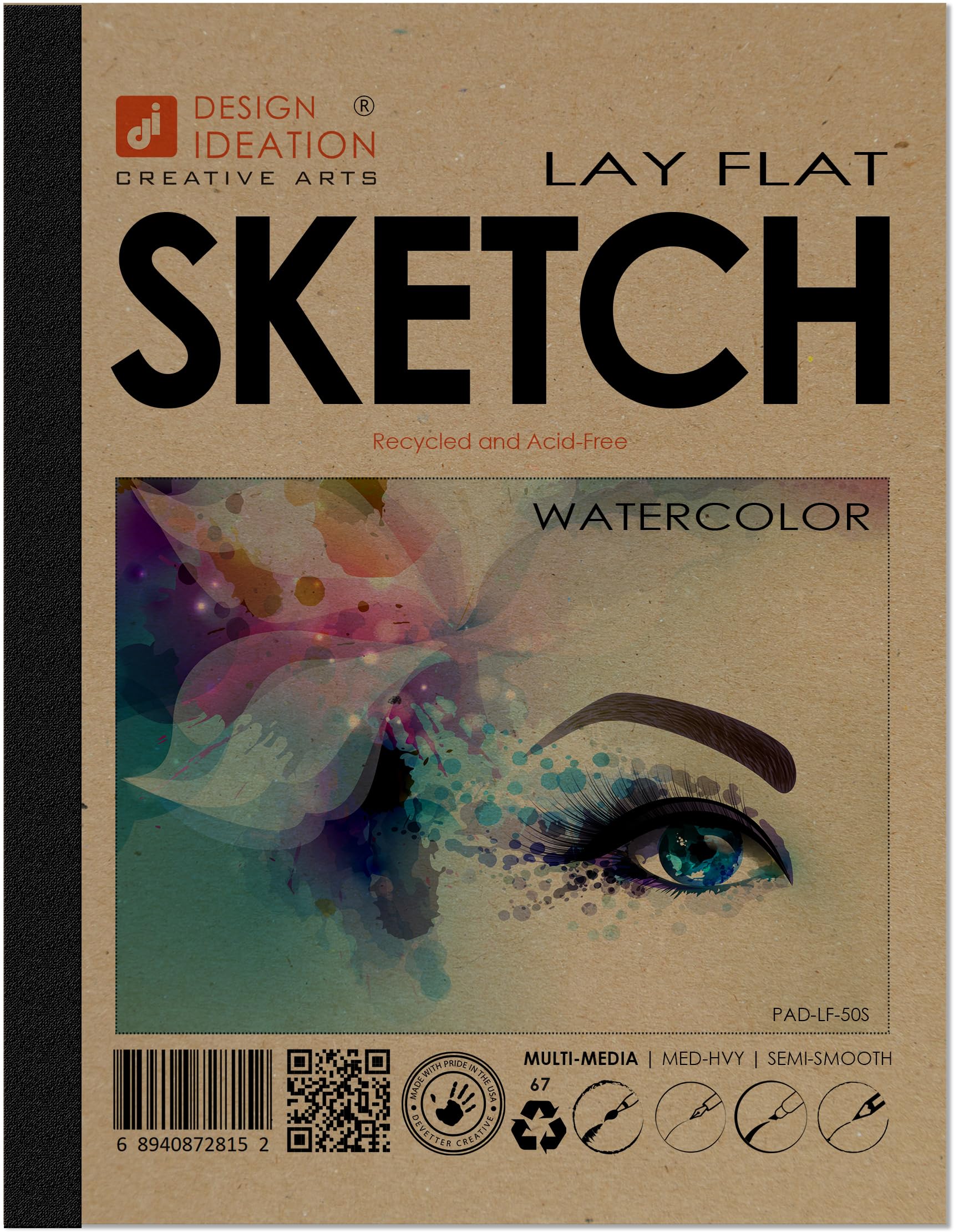 Skizzenblock, flach, Aquarellfarben Skizzenbuch mit herausnehmbarem Blatt für Bleistift, Kohle und Aquarellfarben Ideal für Kunst, Design und Bildung. 21.6x27.9 cm 8.5"x11" natur