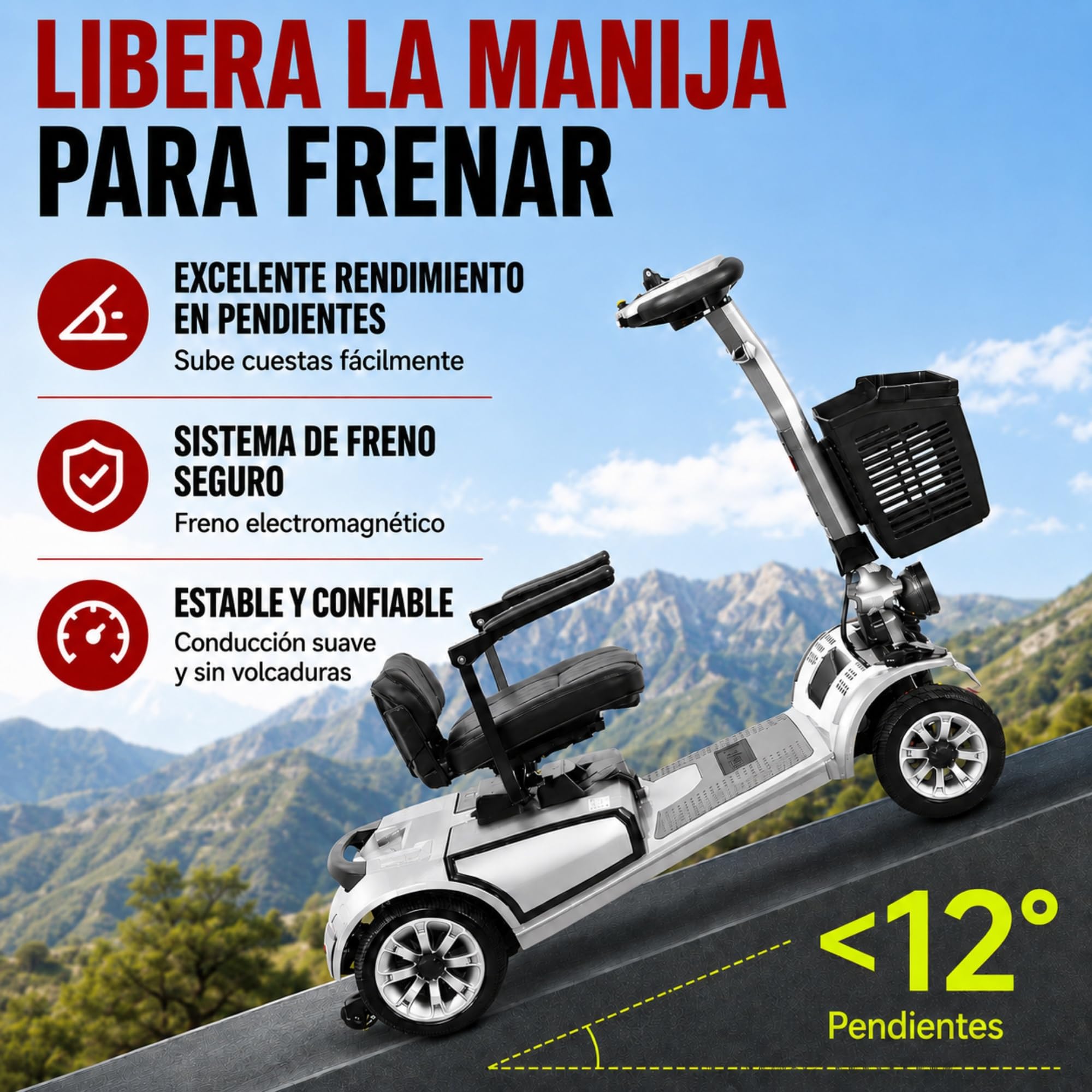 Scooter de Movilidad Eléctrico Plegable de 4 Ruedas para Personas Mayores y Movilidad Reducida, hasta 35 km Autonomía, Asiento Giratorio 360°, Estable y Seguro – ALIFERO (Gris Plata)