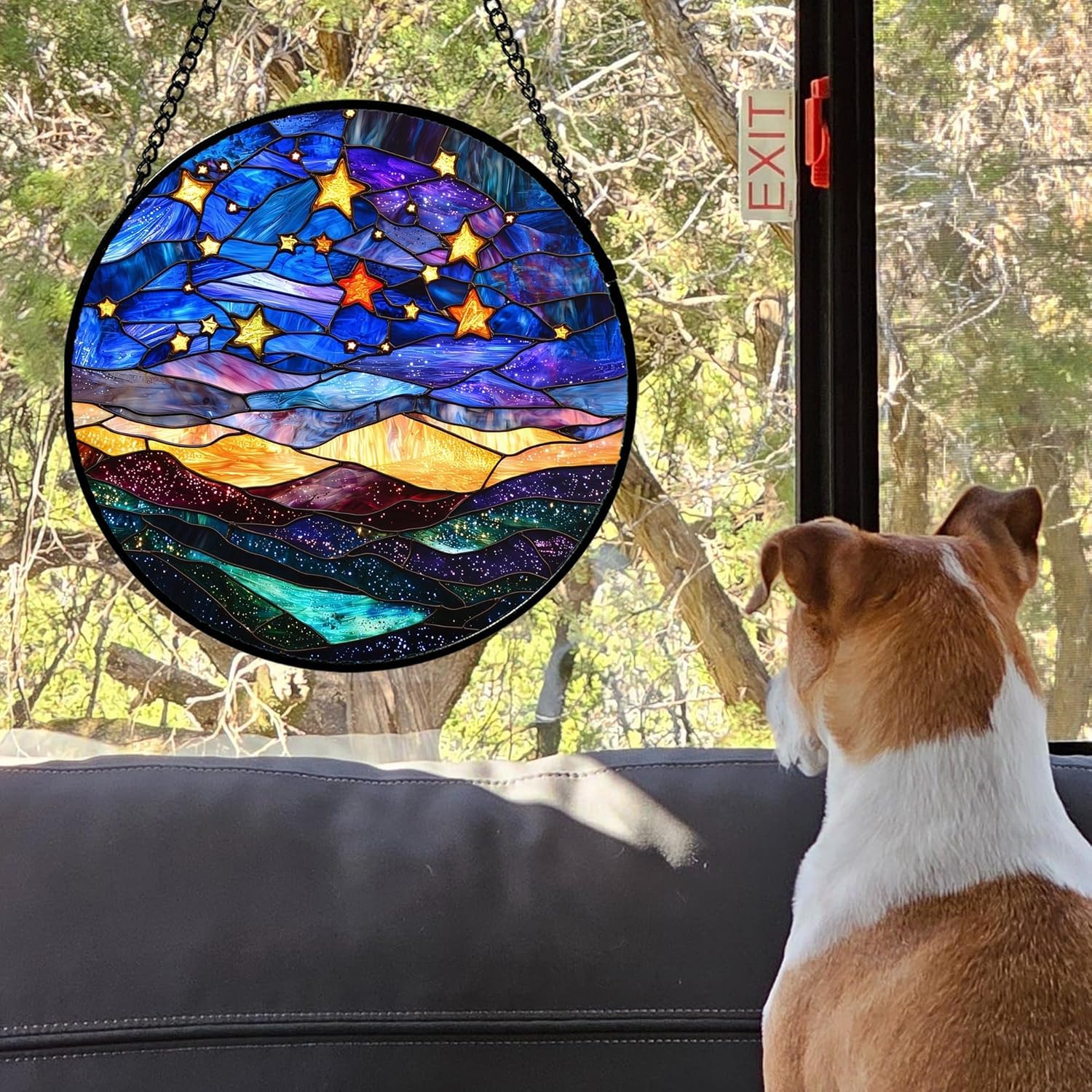 Atrapasueños colgante para ventana de vidrieras, 7.9 x 7.9 pulgadas, redondo, decoración artística de vidrio para el día de la madre, regalos de cumpleaños para mujeres, atrapasueños decorativo para